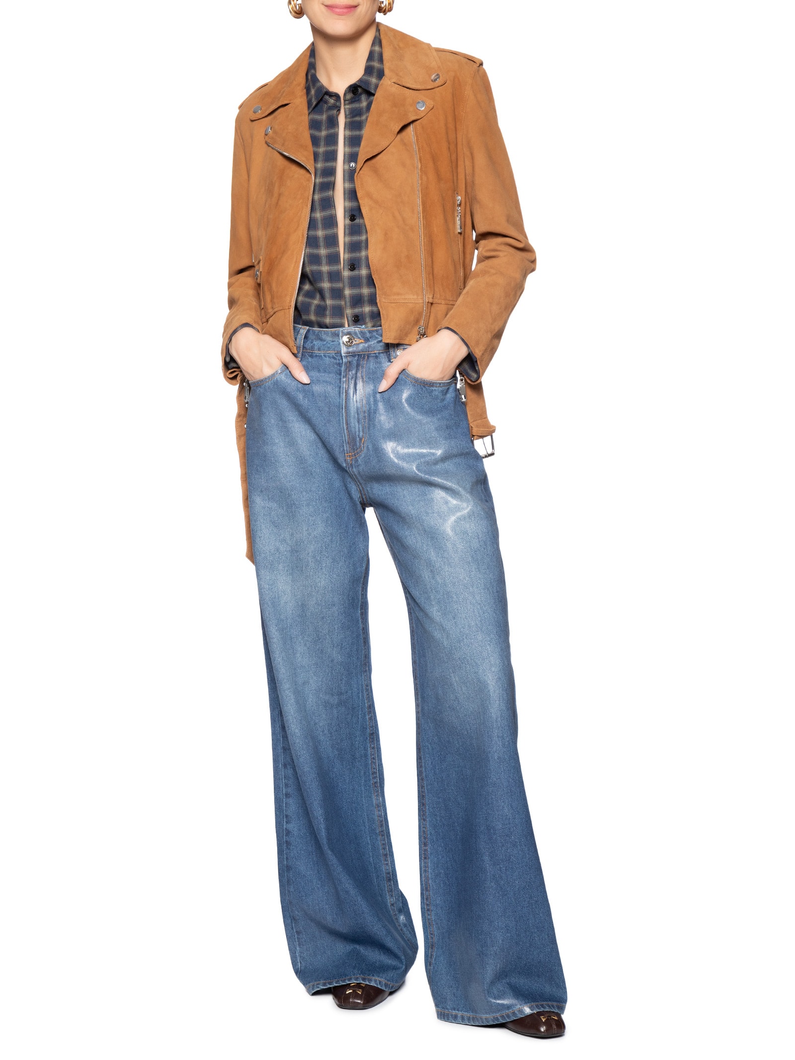 Jaqueta Feminina Biker De Suede Com Cinto Marrom Animale Jeans