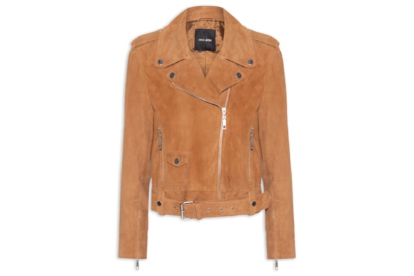 Jaqueta Feminina Biker De Suede Com Cinto - Marrom