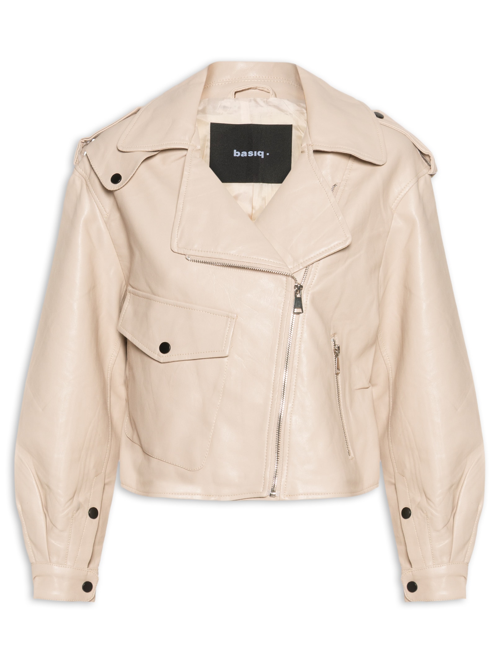 Jaqueta Feminina Biker Oversized Bege Basiq