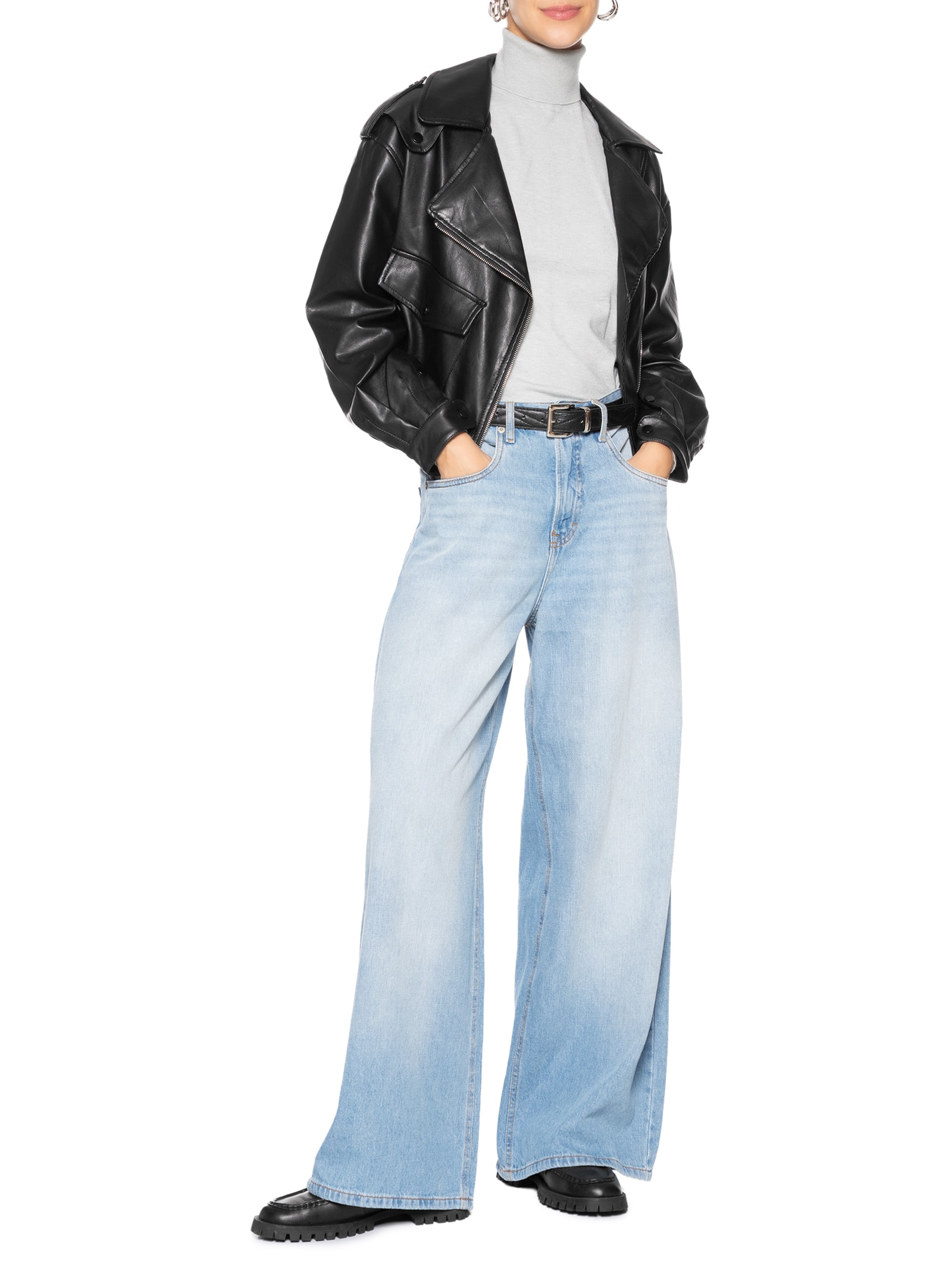 Jaqueta Feminina Biker Oversized Preto Basiq