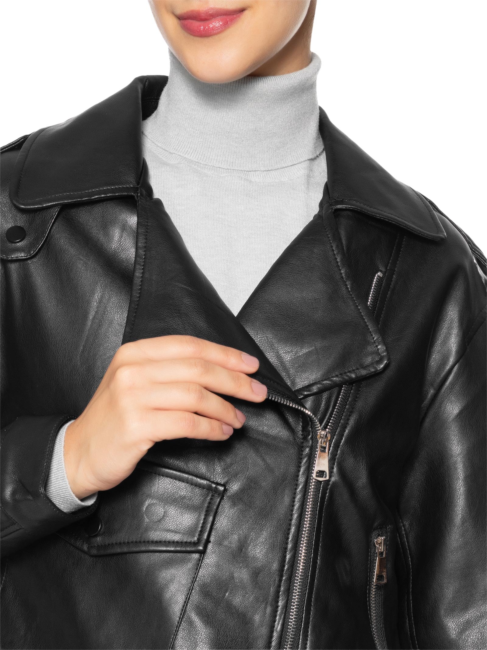 Jaqueta Feminina Biker Oversized Preto Basiq