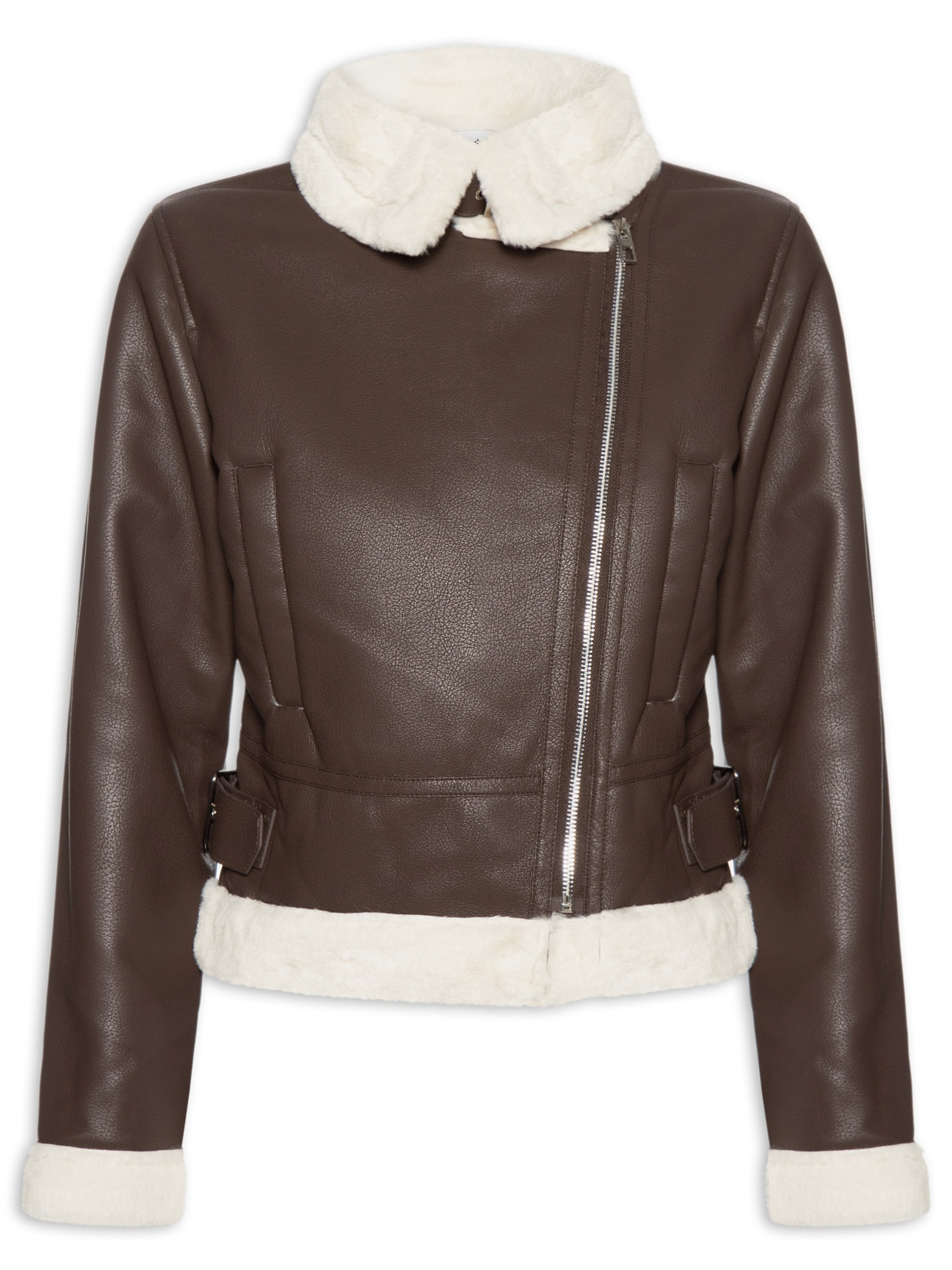 Jaqueta Feminina Biker Peluciada Marrom Market 33