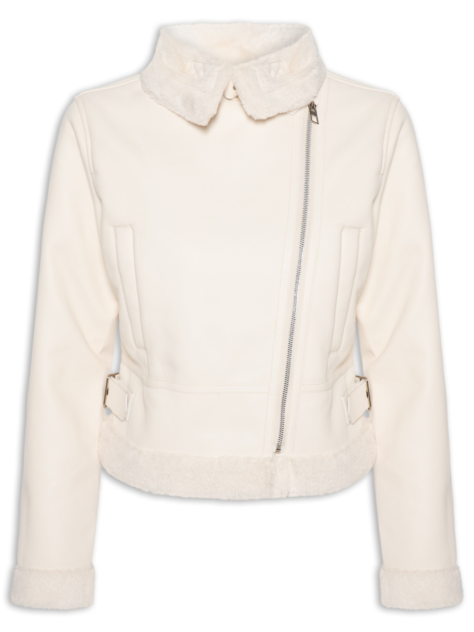 Jaqueta Feminina Biker Peluciada - Off White - Market 33