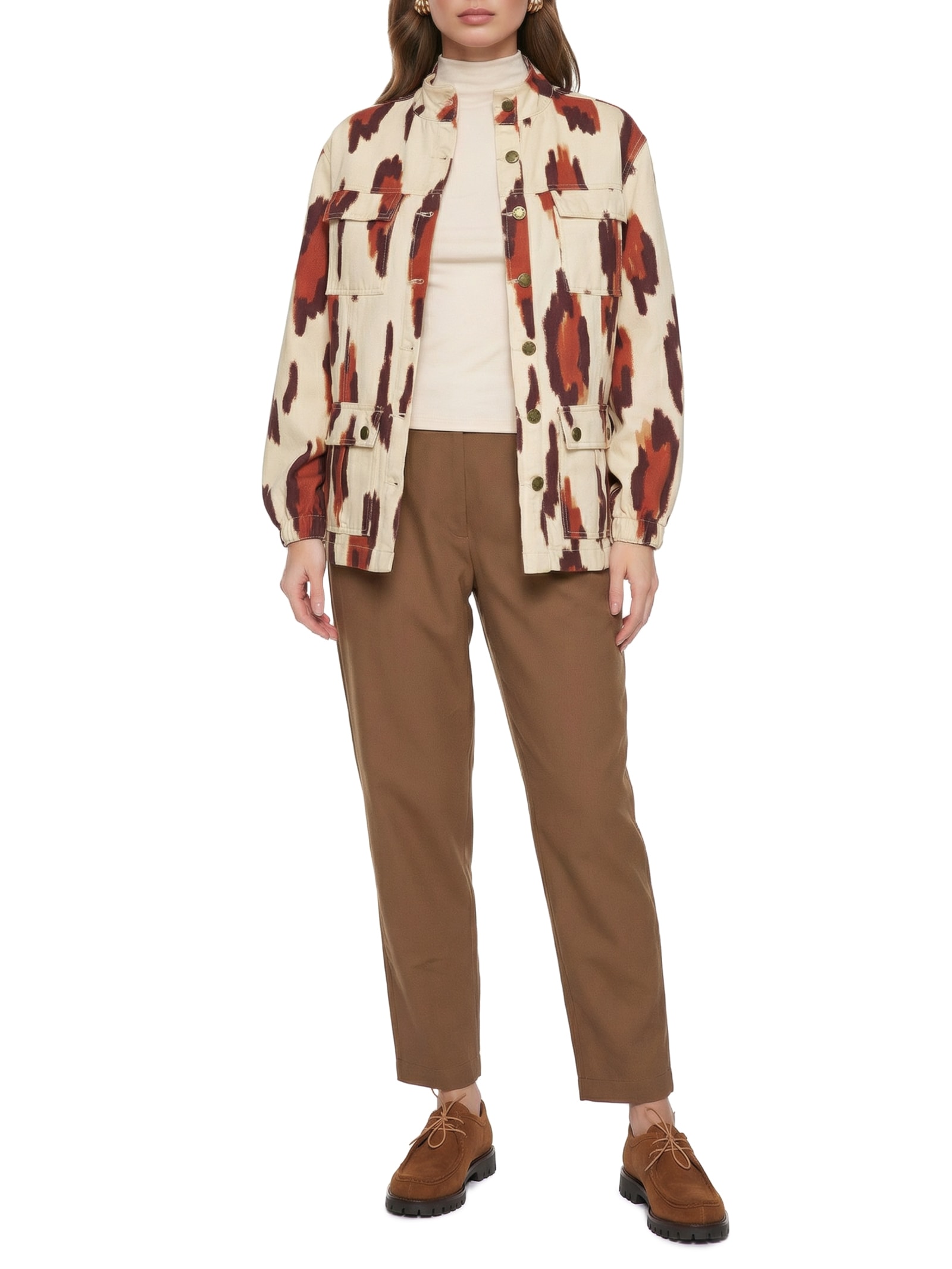 Jaqueta Feminina Bolsos Sarja Branco Cacay