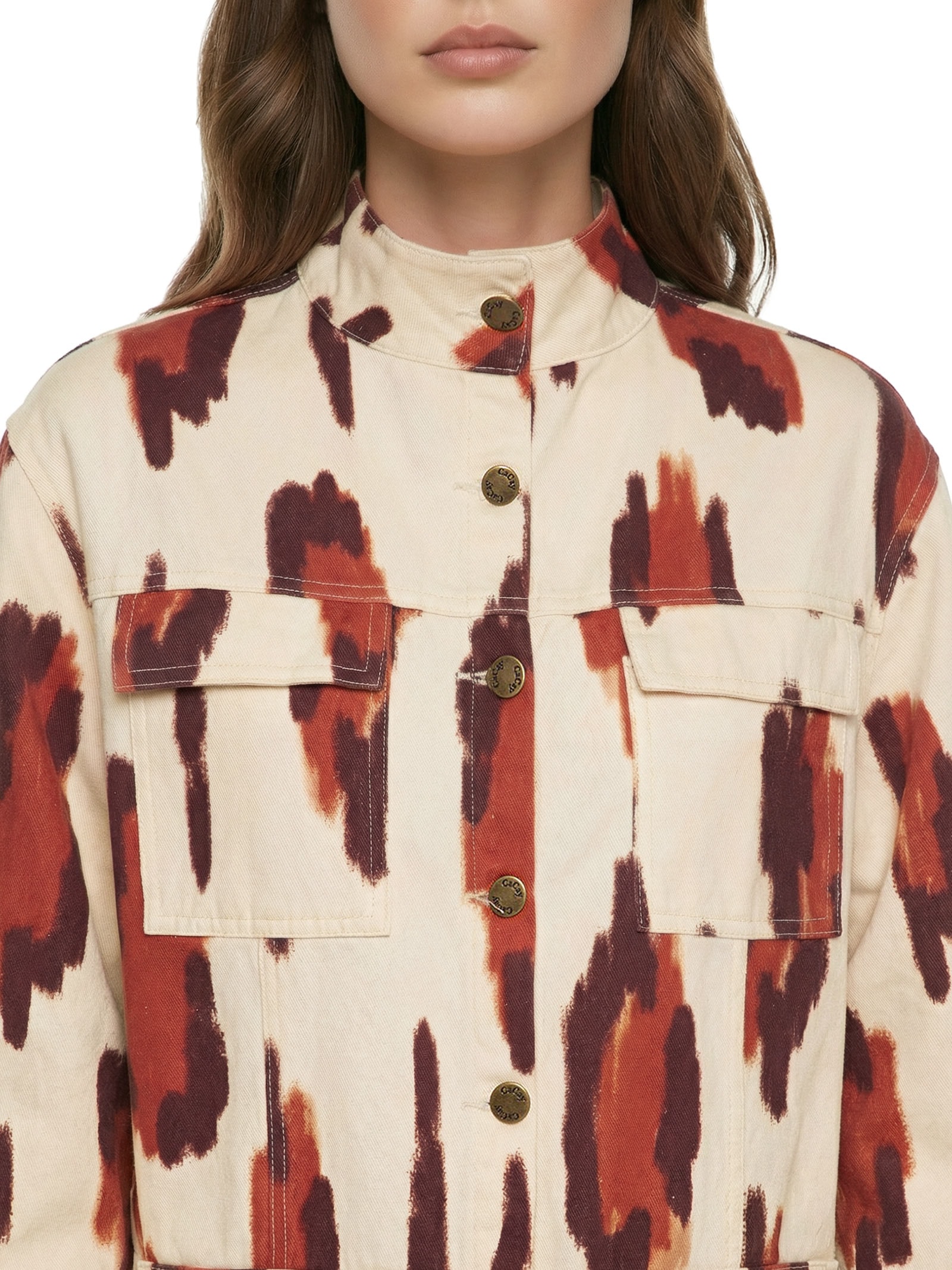 Jaqueta Feminina Bolsos Sarja Branco Cacay