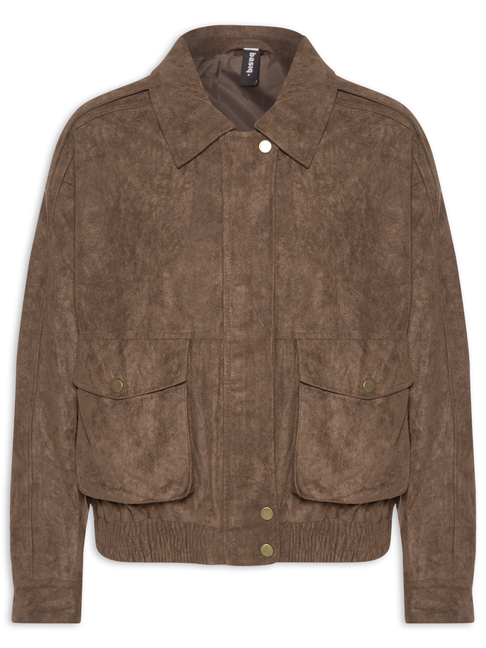 Jaqueta Feminina Bomber Com Bolso Marrom Basiq