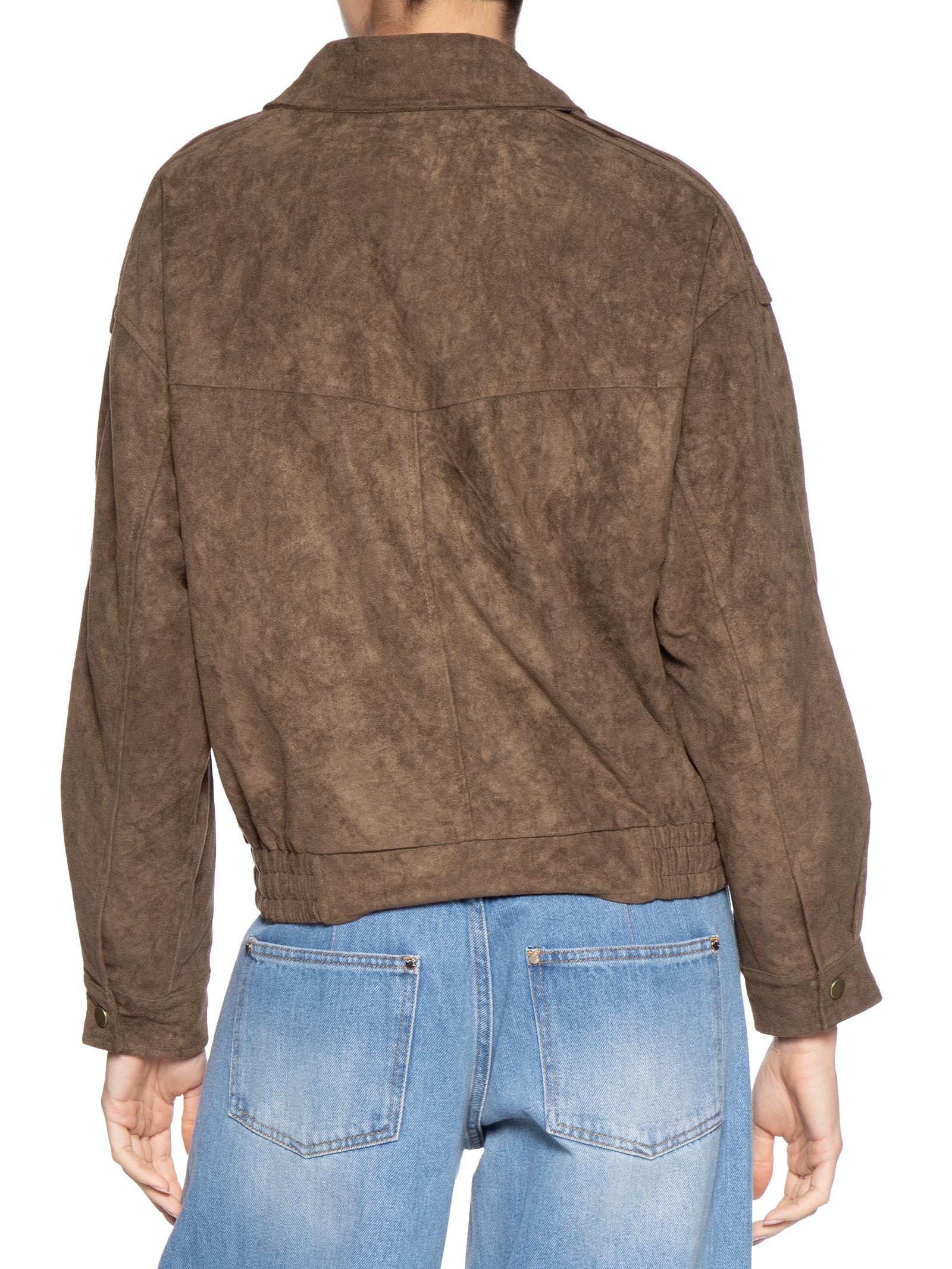 Jaqueta Feminina Bomber Com Bolso Marrom Basiq