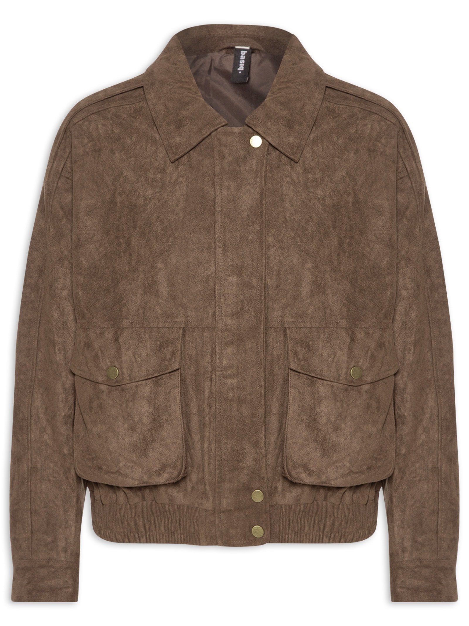 Jaqueta Feminina Bomber Com Bolso Marrom Basiq
