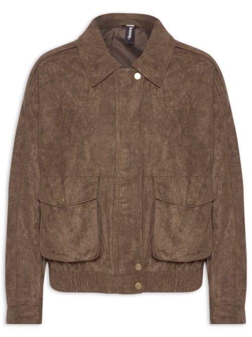 Jaqueta Feminina Bomber Com Bolso - Marrom
