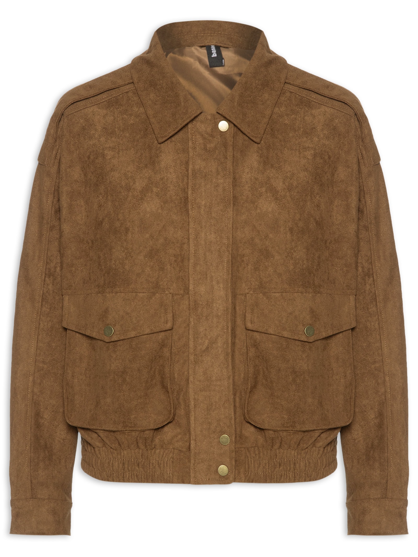 Jaqueta Feminina Bomber Com Bolso Marrom Basiq