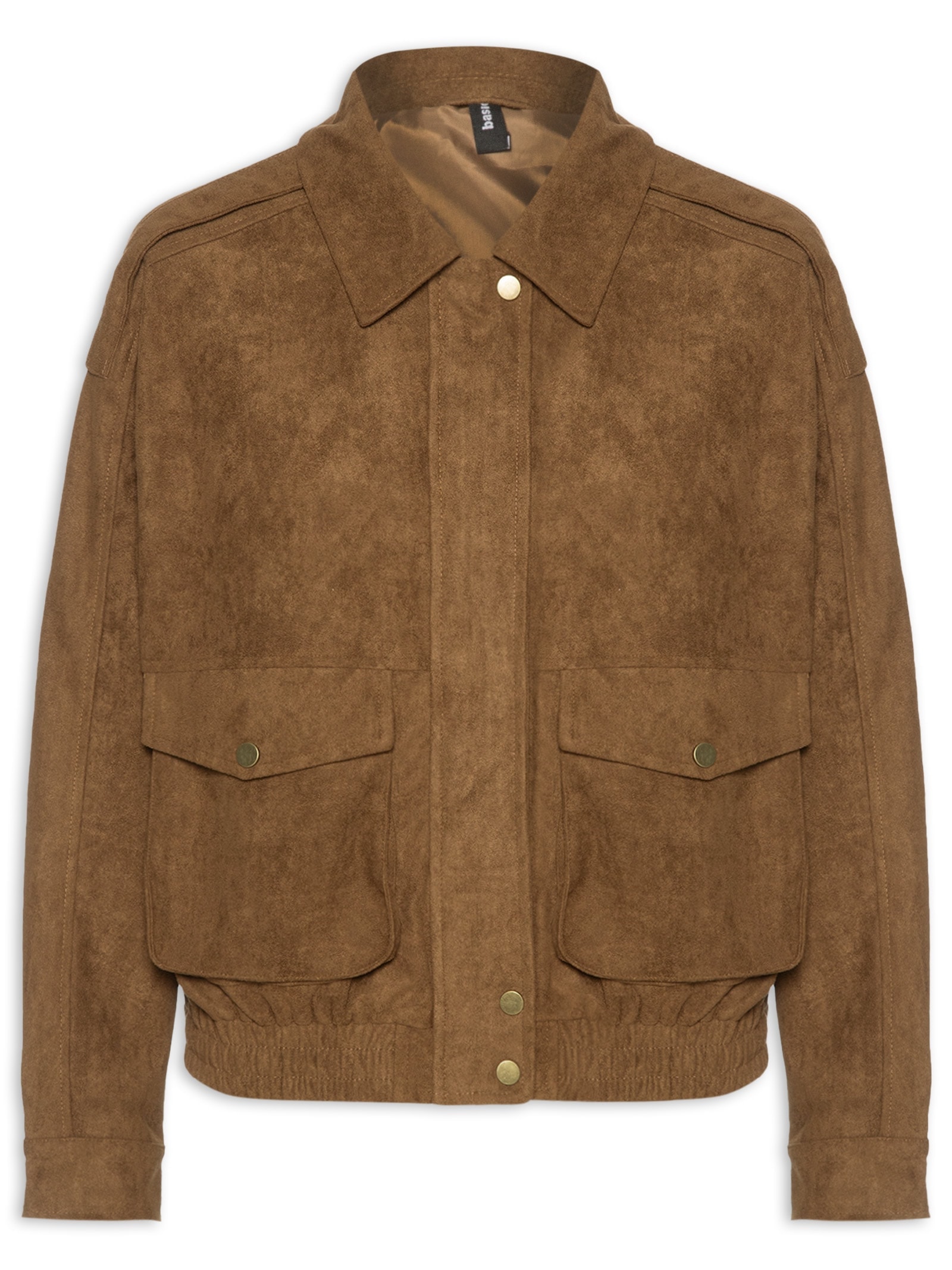 Jaqueta Feminina Bomber Com Bolso Marrom Basiq