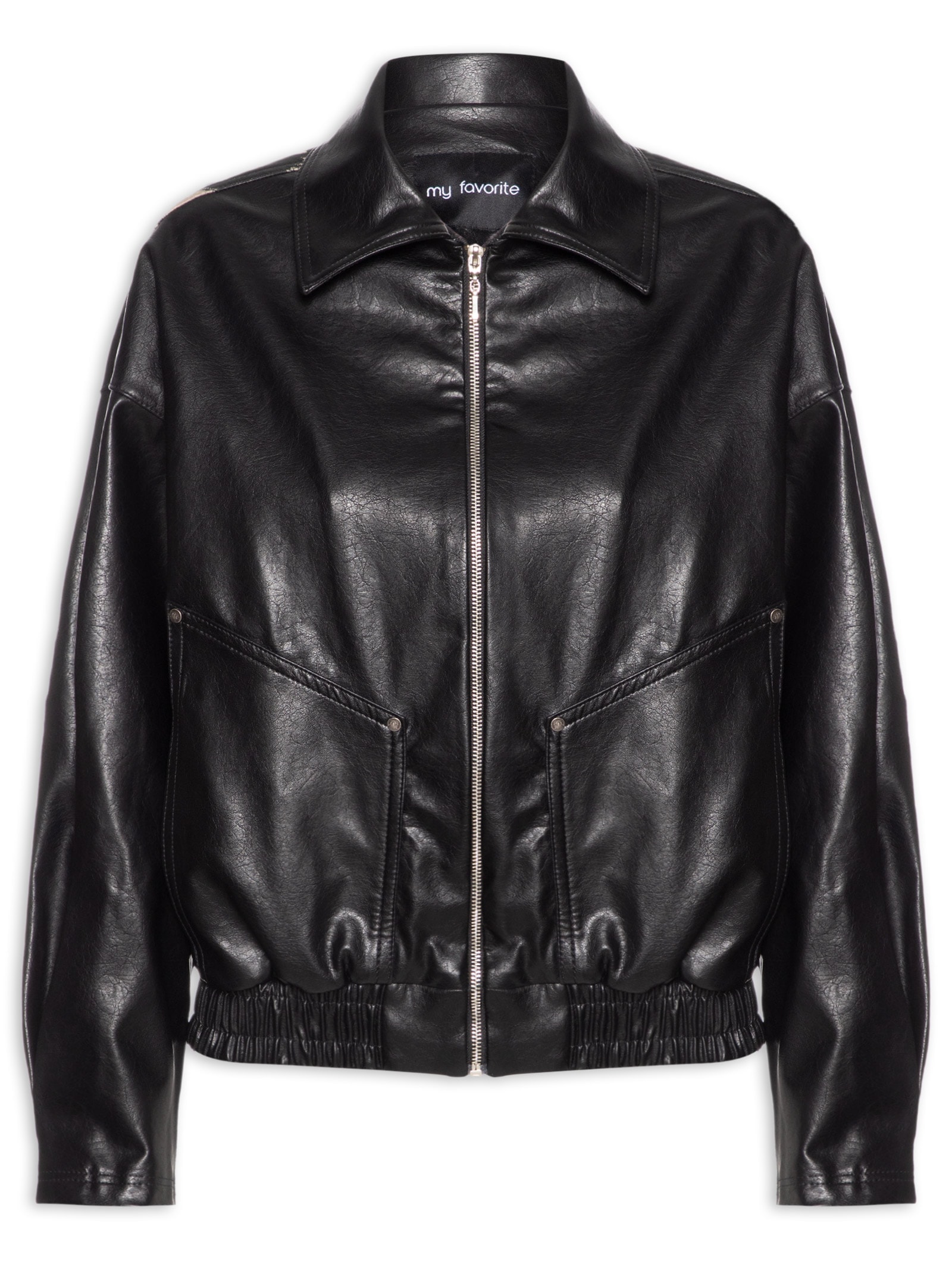 Jaqueta Feminina Bomber Com Bolso Preto My Favorite