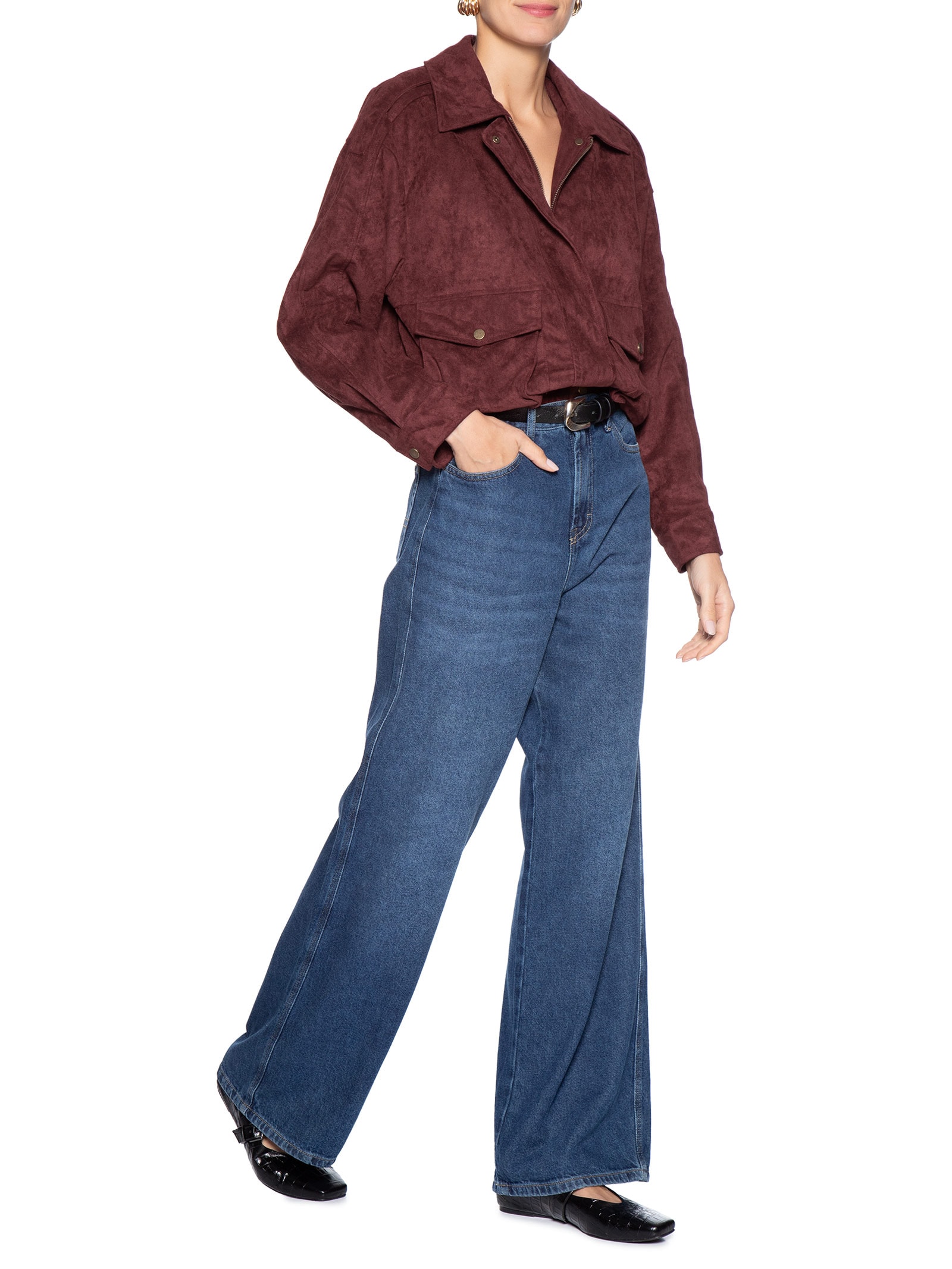 Jaqueta Feminina Bomber Com Bolso Vermelho Basiq