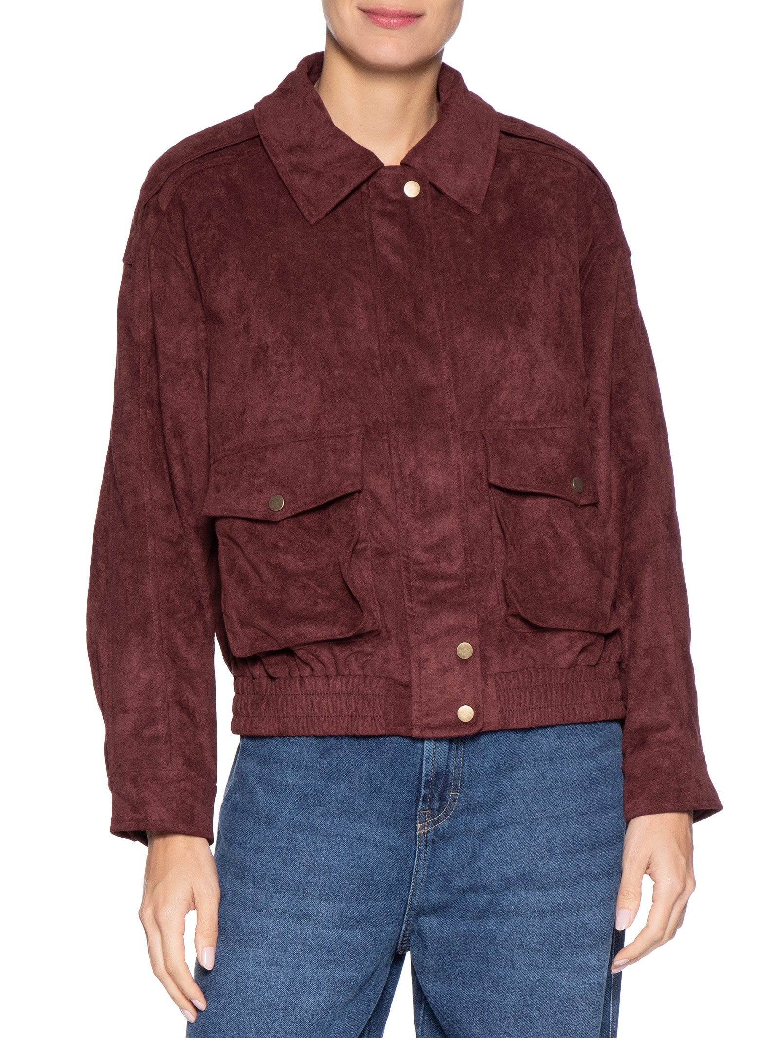 Jaqueta Feminina Bomber Com Bolso Vermelho Basiq