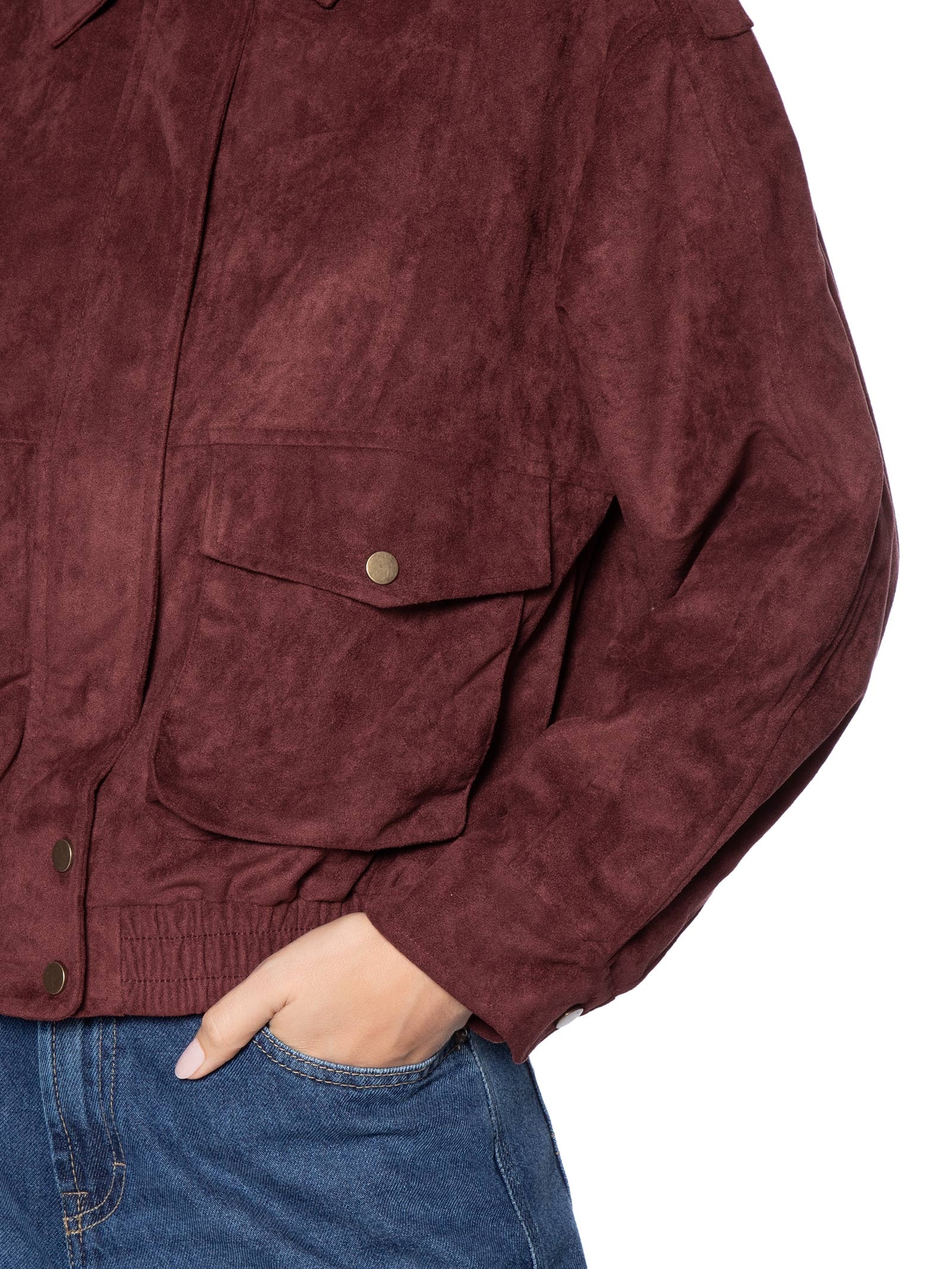 Jaqueta Feminina Bomber Com Bolso Vermelho Basiq