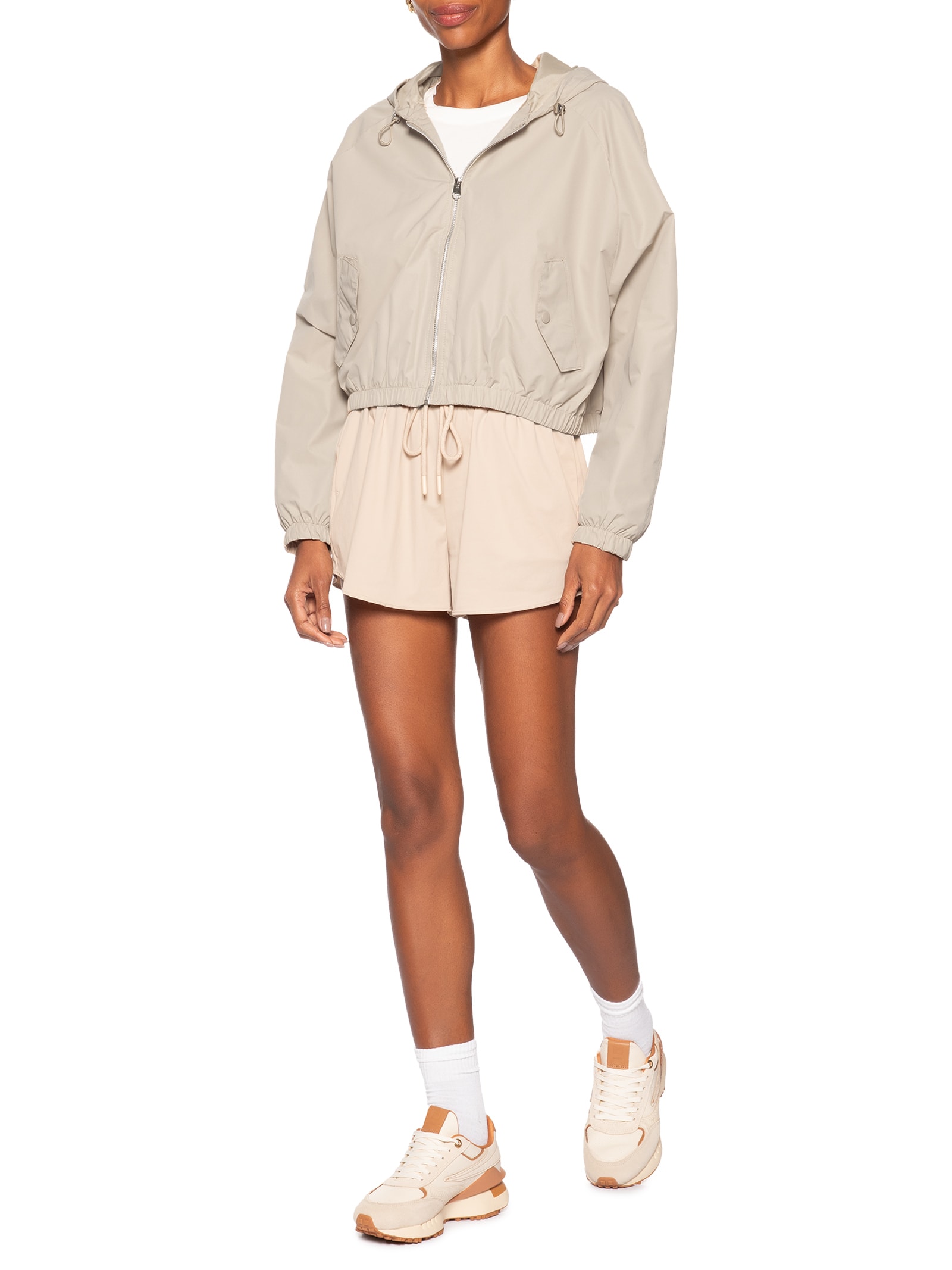 Jaqueta Feminina Bomber Com Capuz Bege Basiq