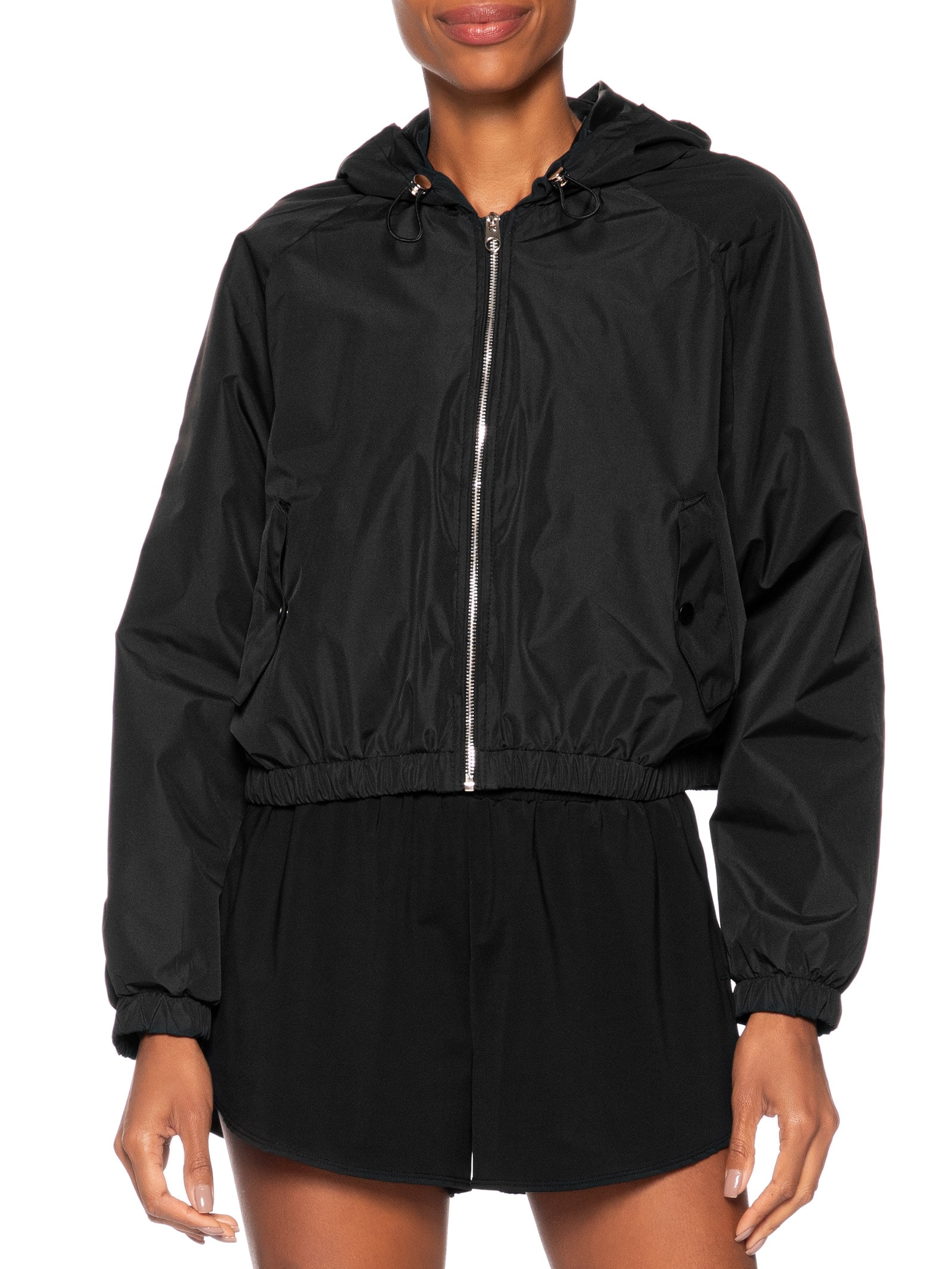Jaqueta Feminina Bomber Com Capuz Preto Basiq