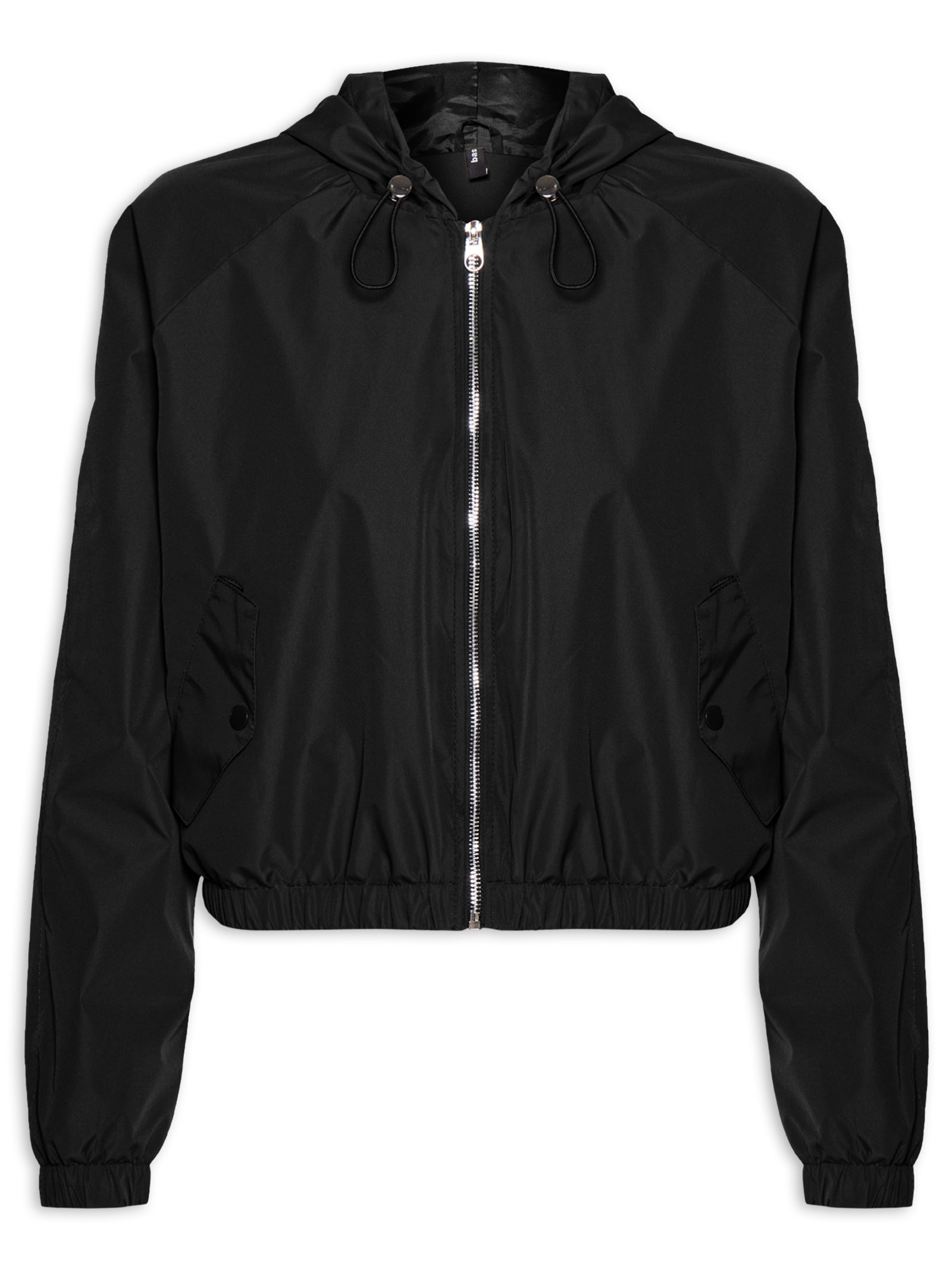 Jaqueta Feminina Bomber Com Capuz Preto Basiq