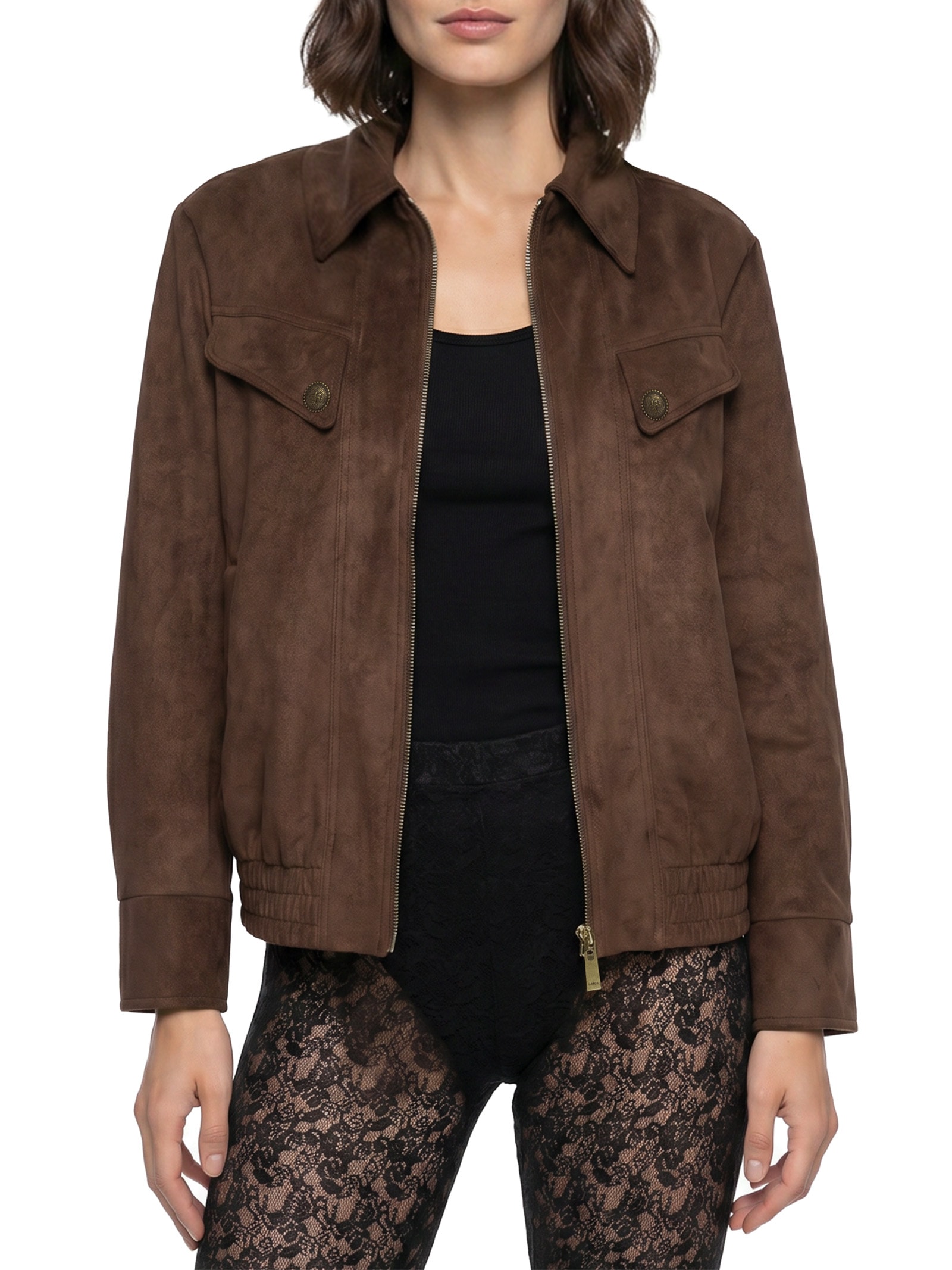 Jaqueta Feminina Bomber De Suede Marrom Lança Perfume