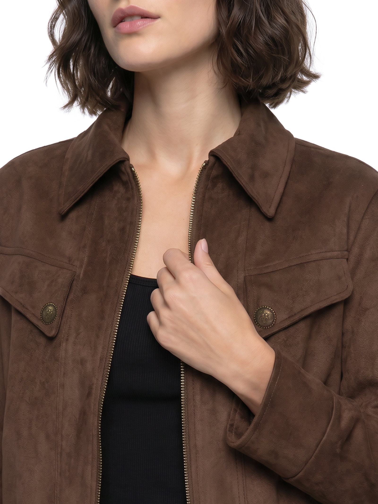Jaqueta Feminina Bomber De Suede Marrom Lança Perfume