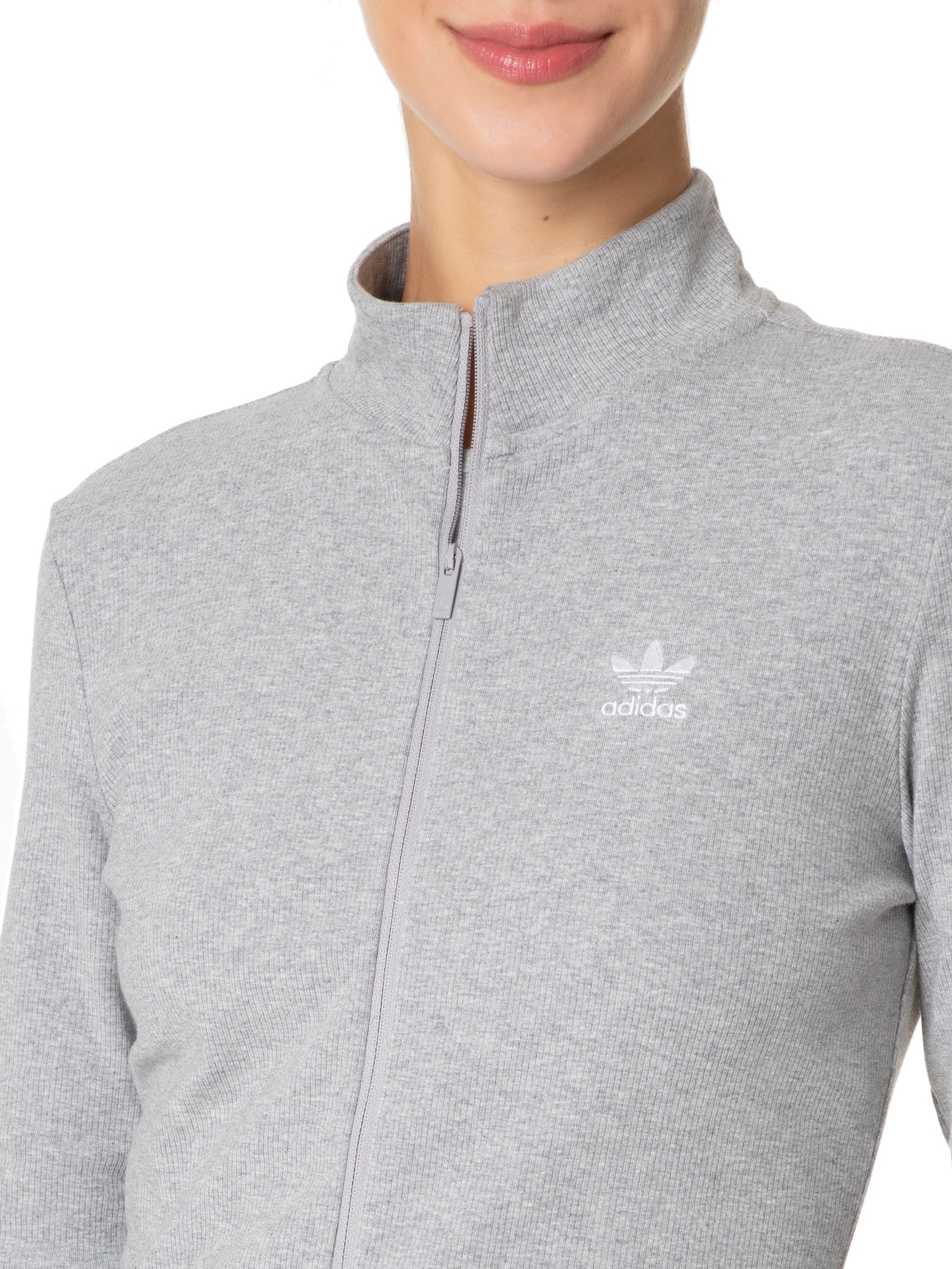 Adidas Originals - Jaqueta Feminina Canelada Zíper Essentials - Cinza