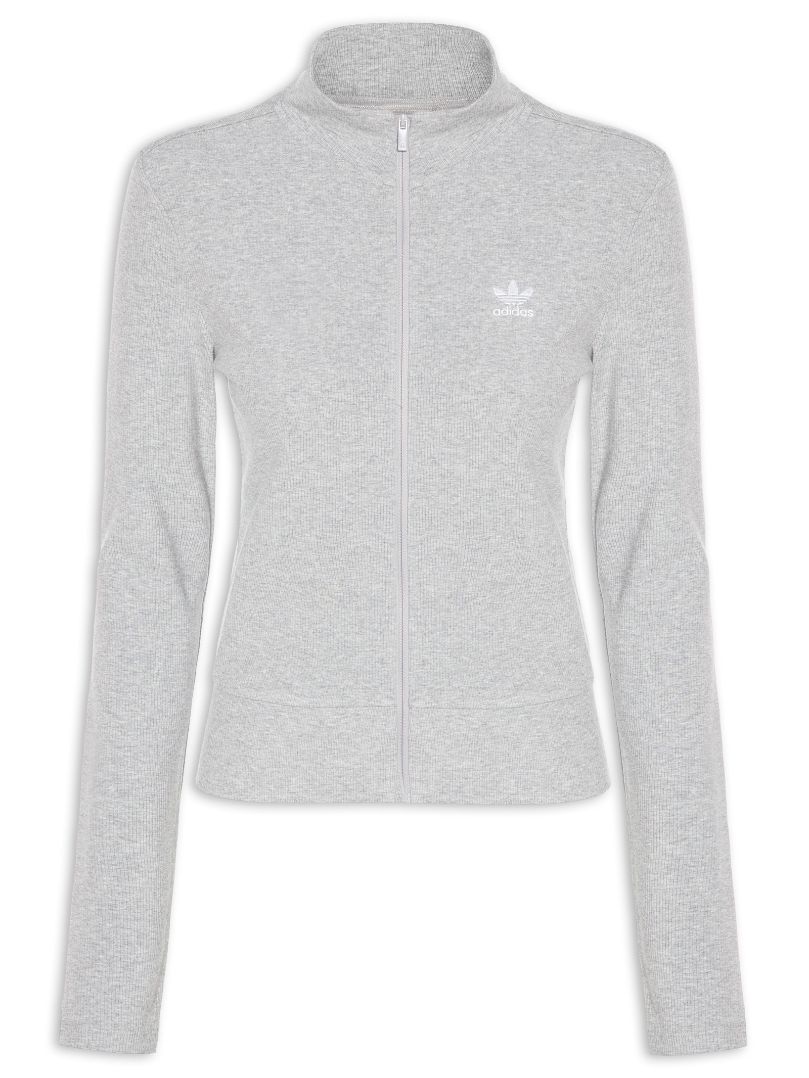 シ Adidas Originals - Jaqueta Feminina Canelada Zíper Essentials - Cinza