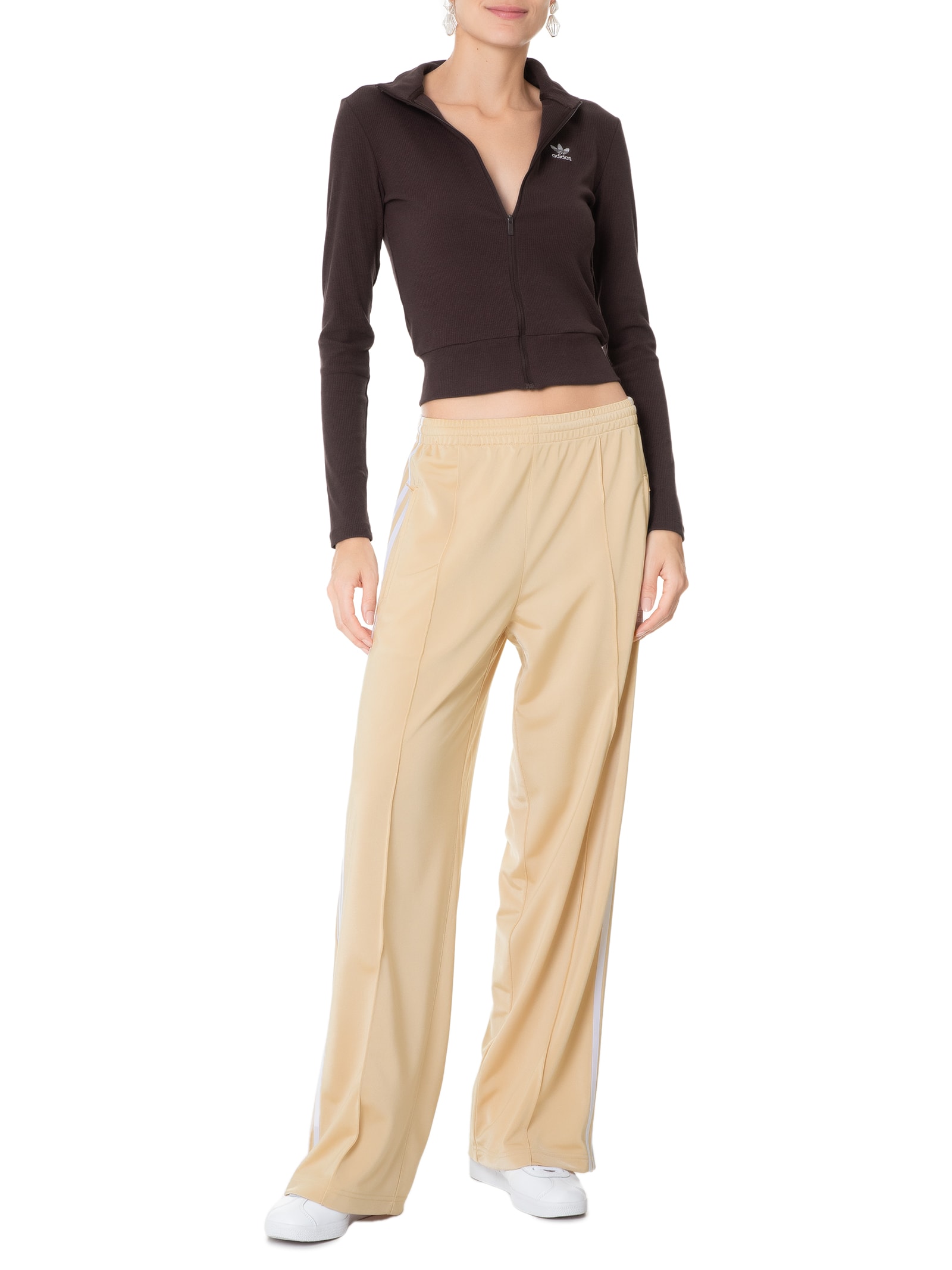 Jaqueta Feminina Canelada Zíper Essentials - Adidas Originals - Marrom