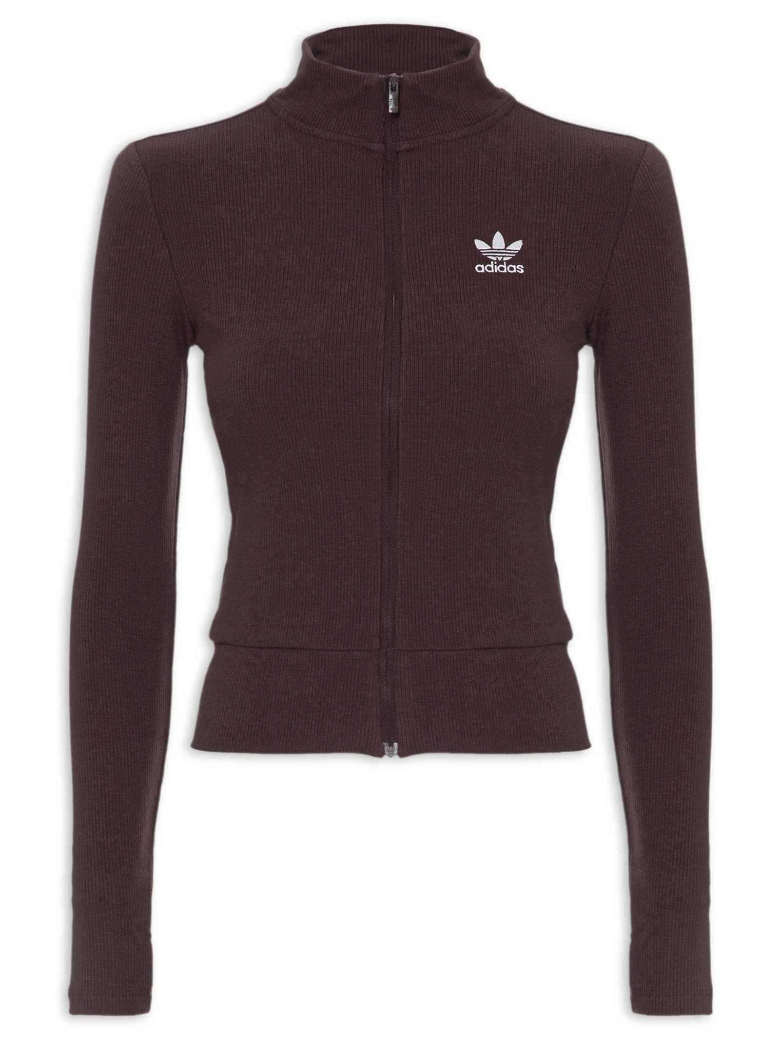 茶 bk Jaqueta Feminina Canelada Zíper Essentials - Adidas Originals - Marrom