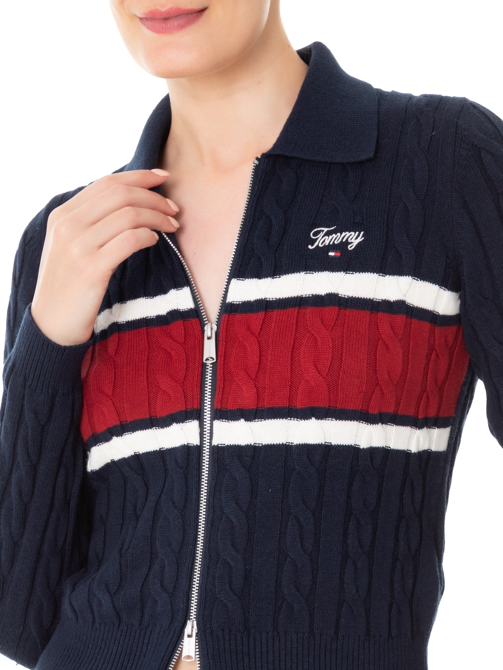 Tommy Jeans - Jaqueta Feminina CLBLK Zip Thru Cardigan - Azul