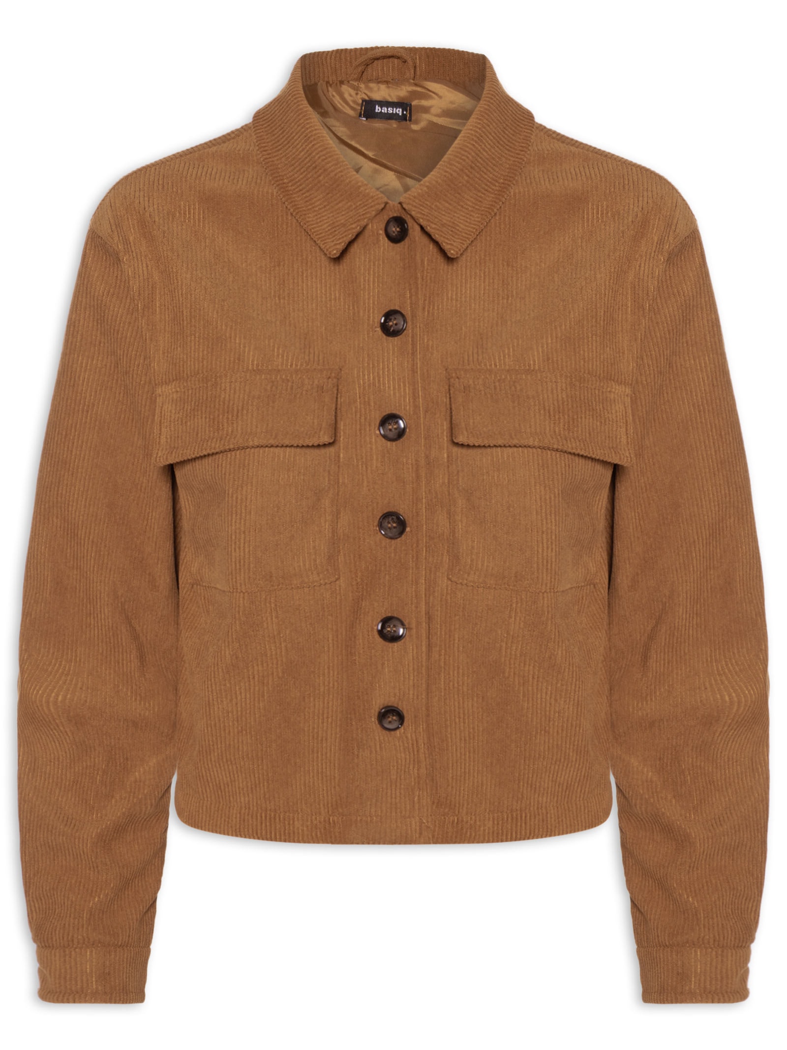 Jaqueta Feminina Com Bolso Bege Basiq