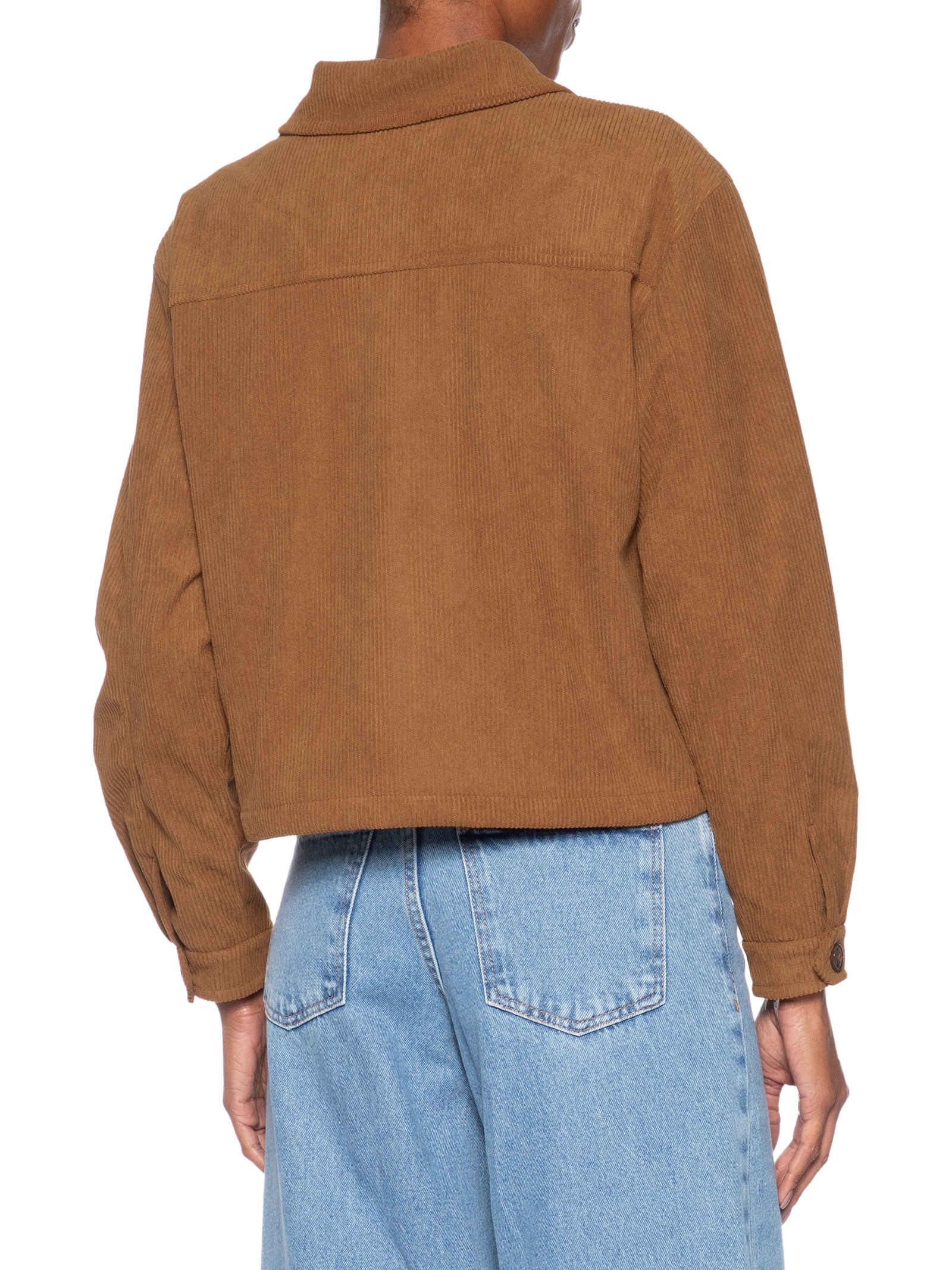 Jaqueta Feminina Com Bolso Bege Basiq