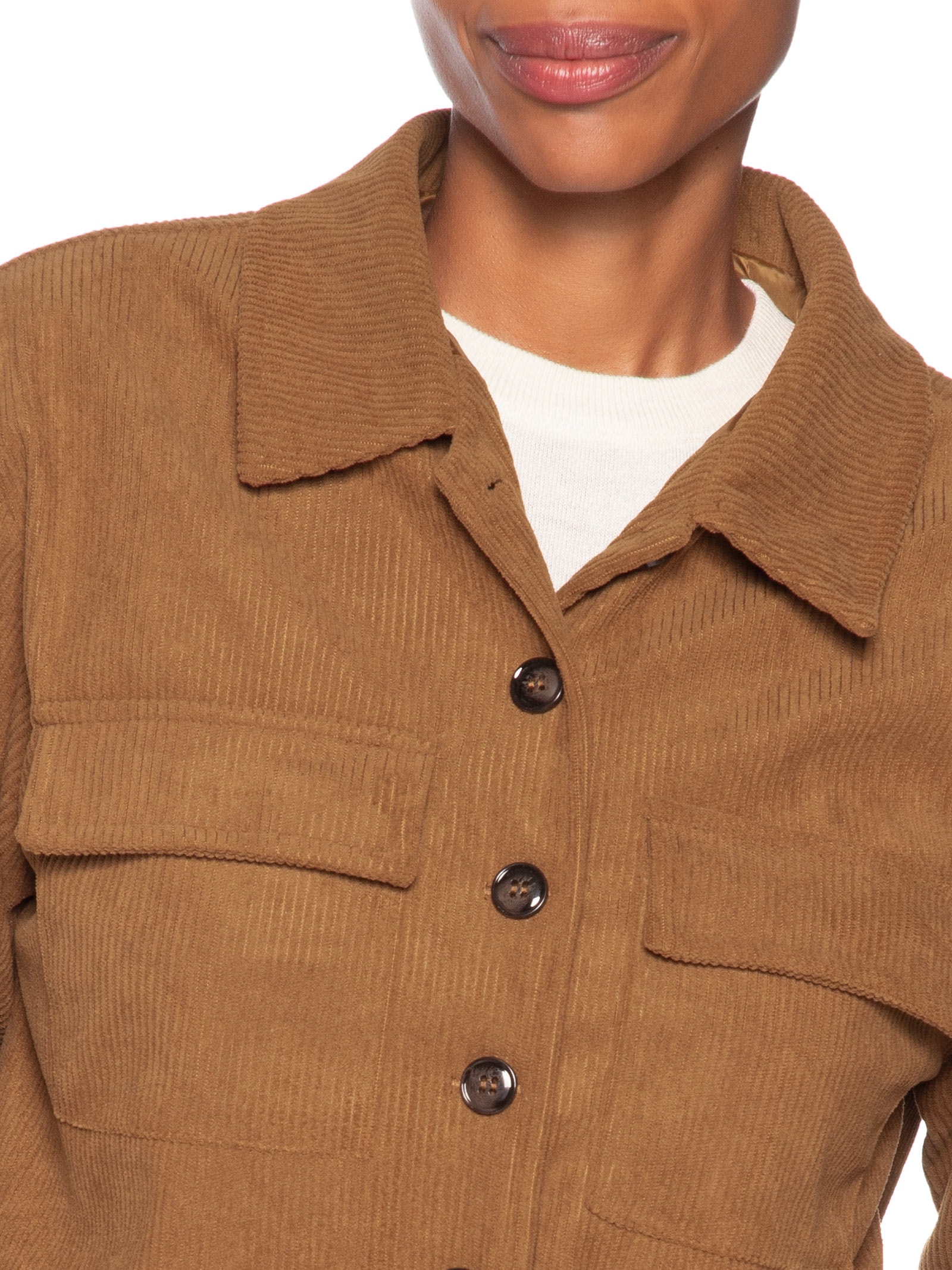 Jaqueta Feminina Com Bolso Bege Basiq