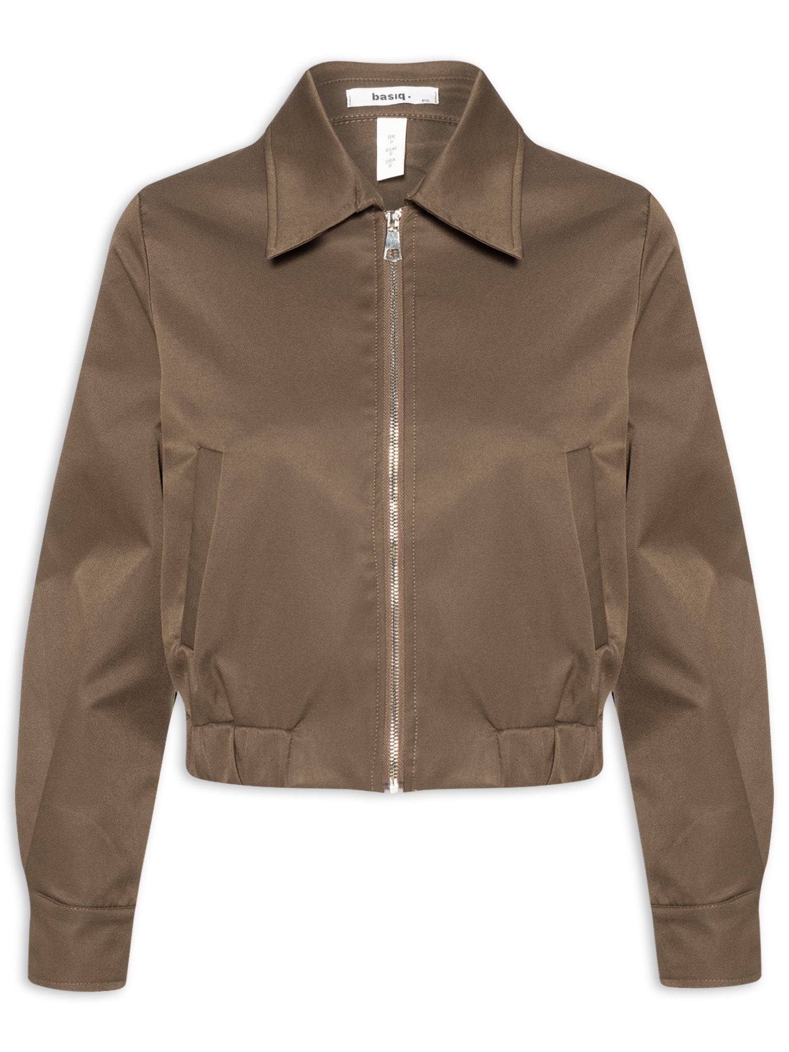 Jaqueta Feminina Com Bolso E Elástico Marrom Basiq