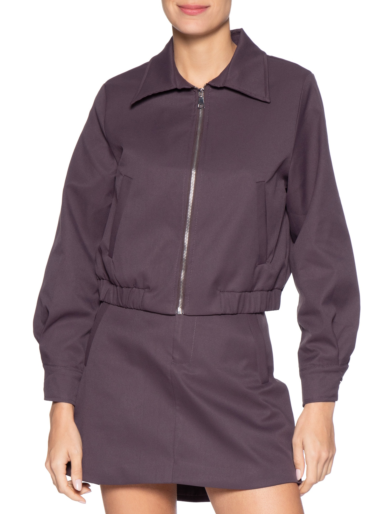 Jaqueta Feminina Com Bolso E Elástico Roxo Basiq