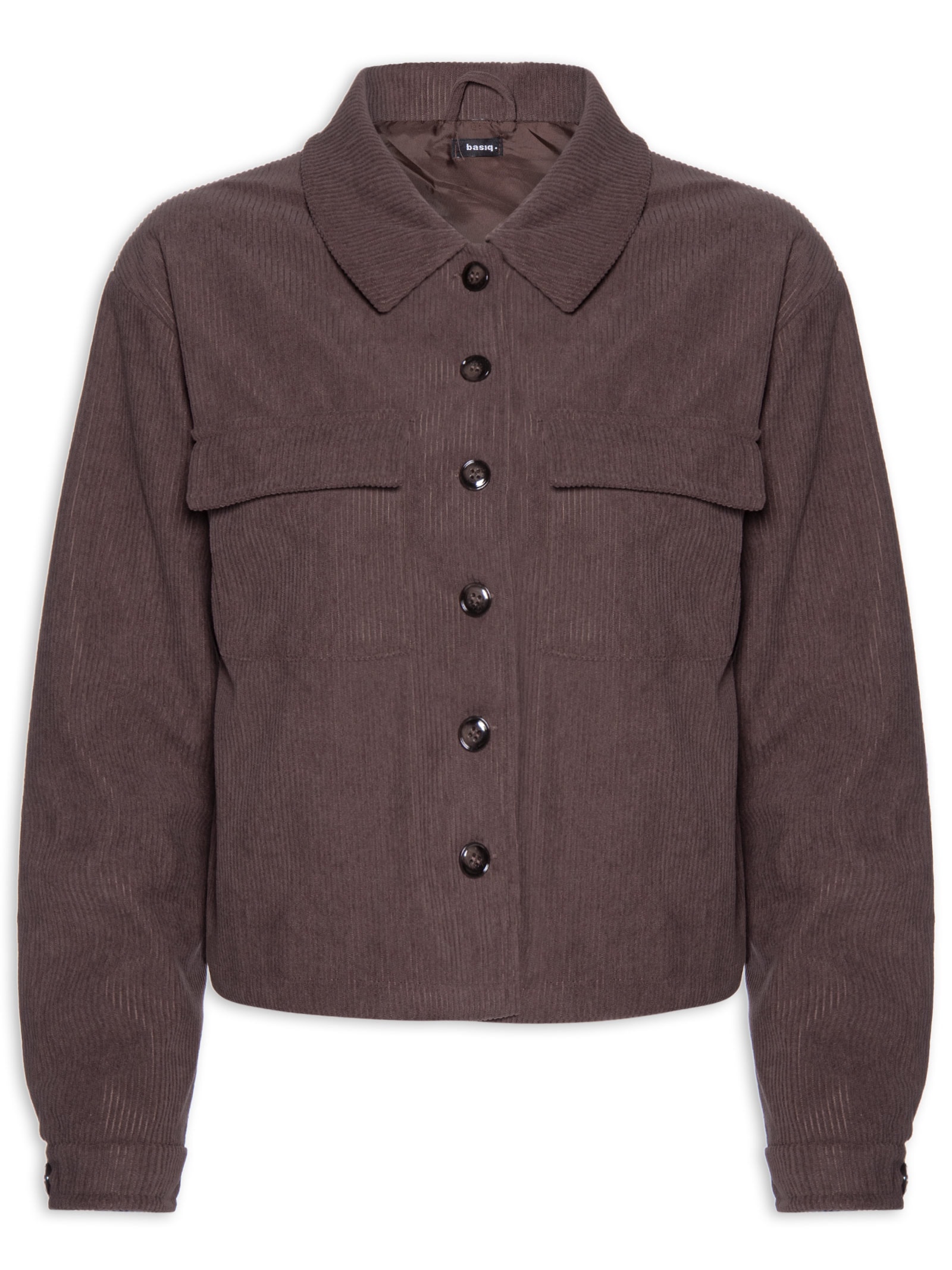 Jaqueta Feminina Com Bolso Marrom Basiq