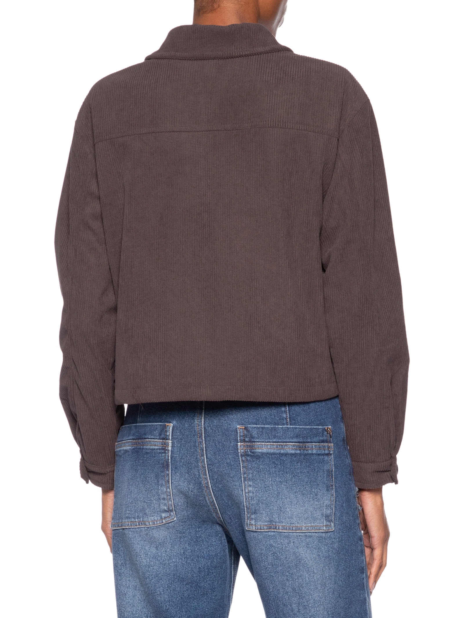 Jaqueta Feminina Com Bolso Marrom Basiq