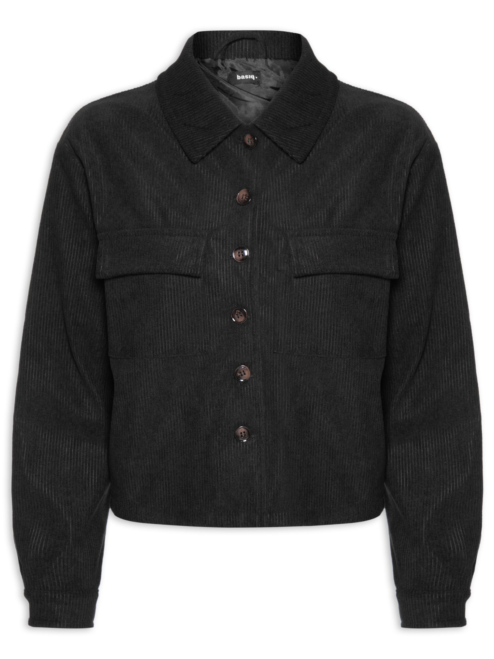 Jaqueta Feminina Com Bolso Preto Basiq