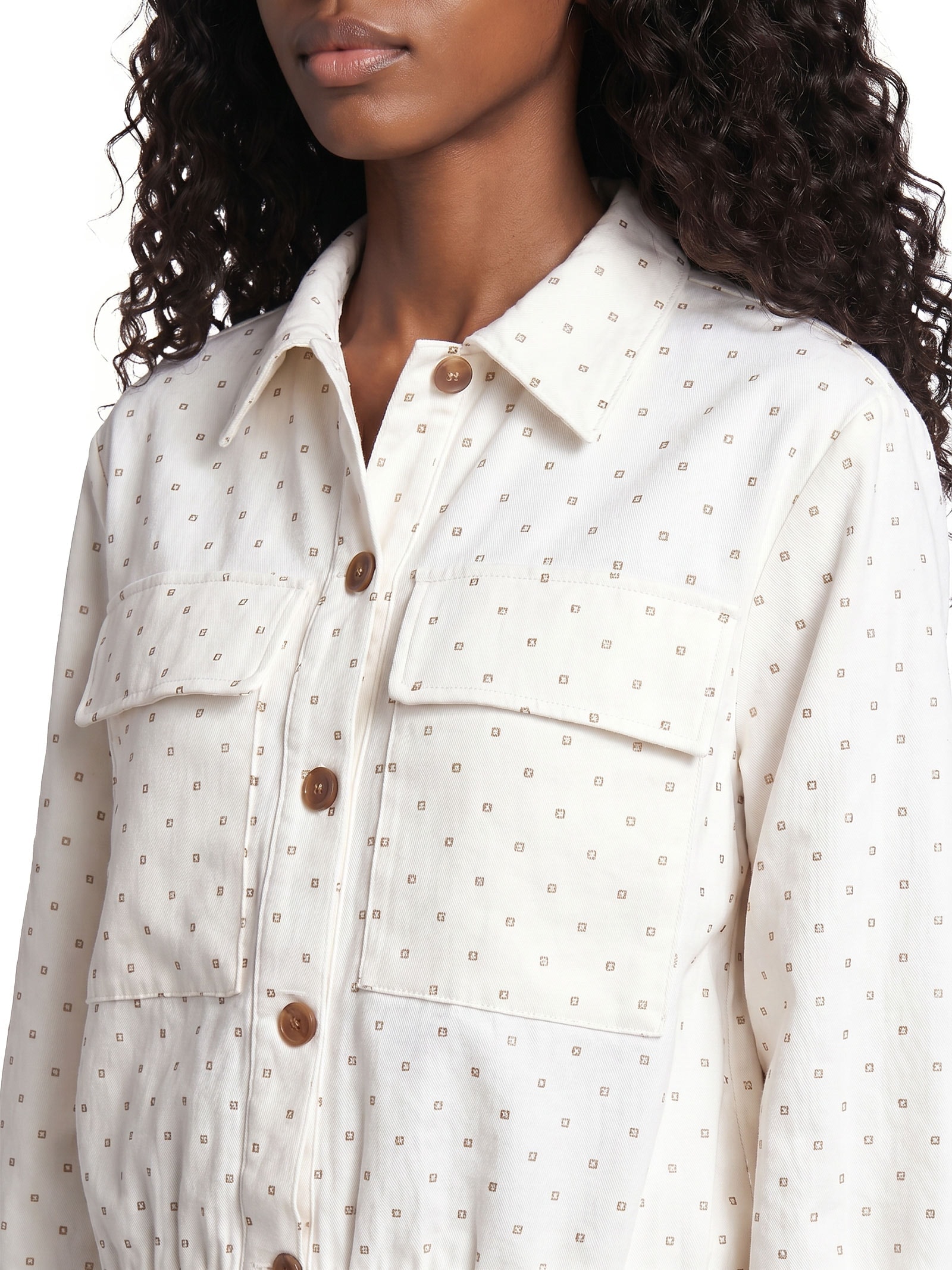 Jaqueta Feminina Com Bolsos Estampada Branco Lança Perfume