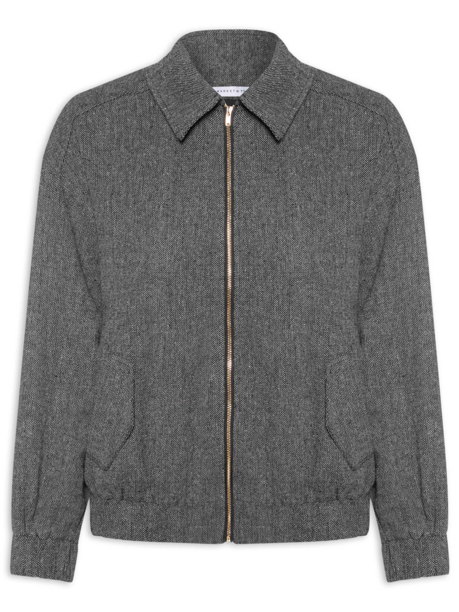 Jaqueta Feminina Com Bolsos Frontais Cinza Market 33