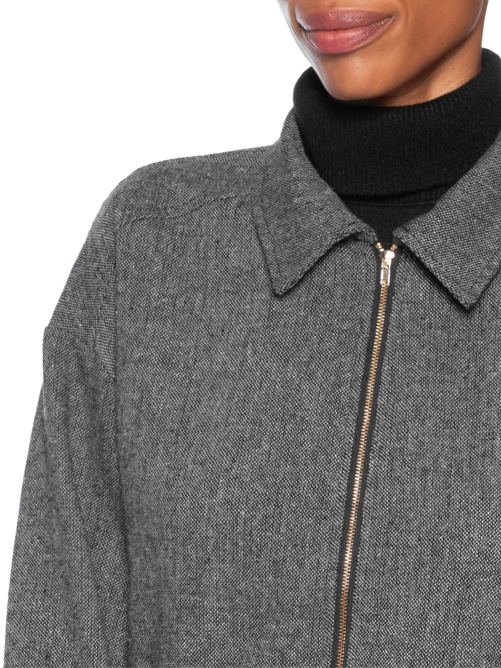 Jaqueta Feminina Com Bolsos Frontais Cinza Market 33