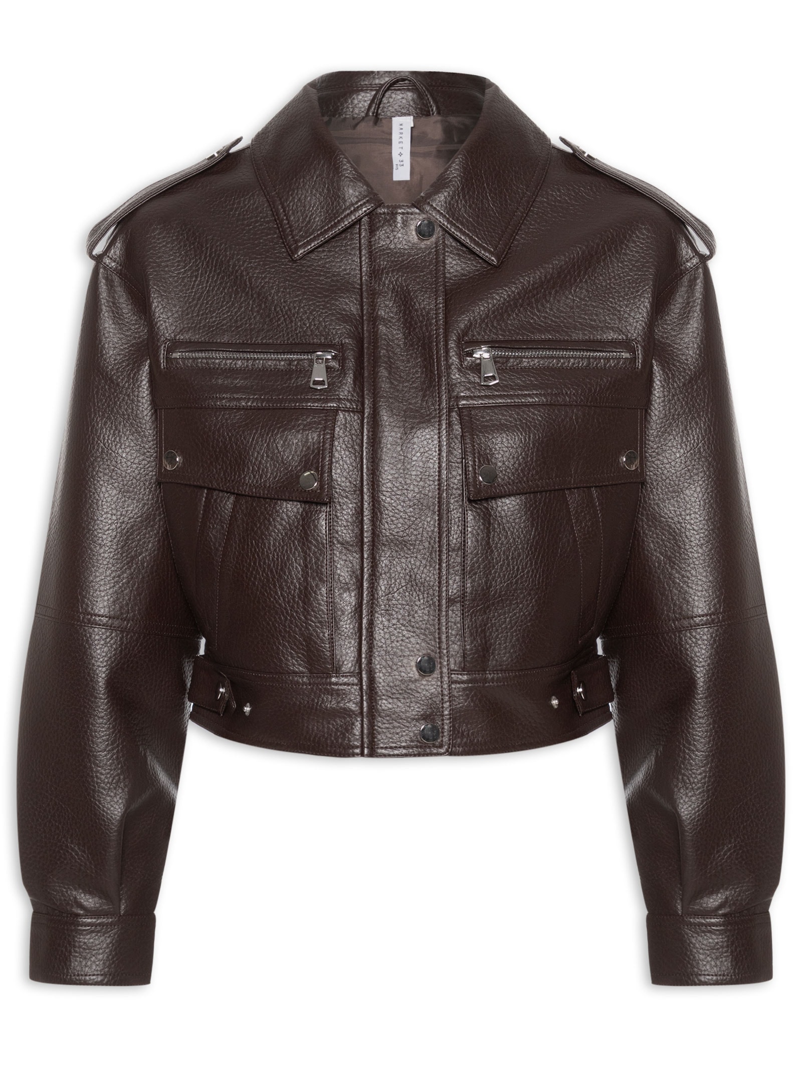 Jaqueta Feminina com Bolsos Frontais Marrom Market 33