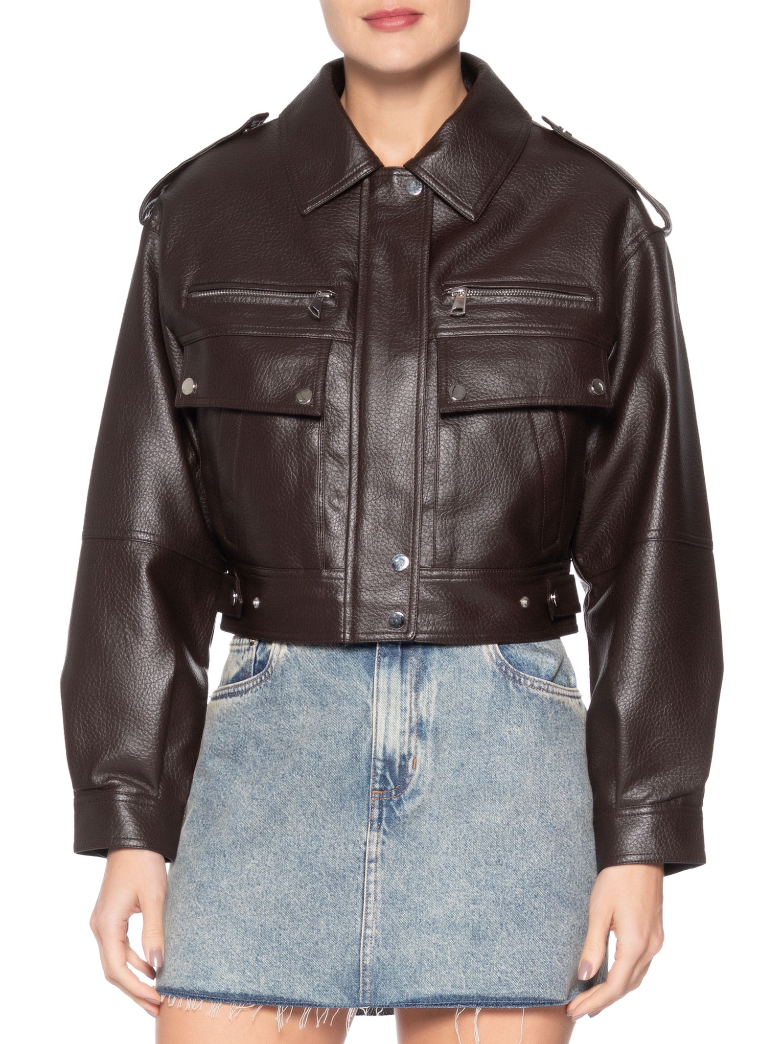 Jaqueta Feminina com Bolsos Frontais Marrom Market 33