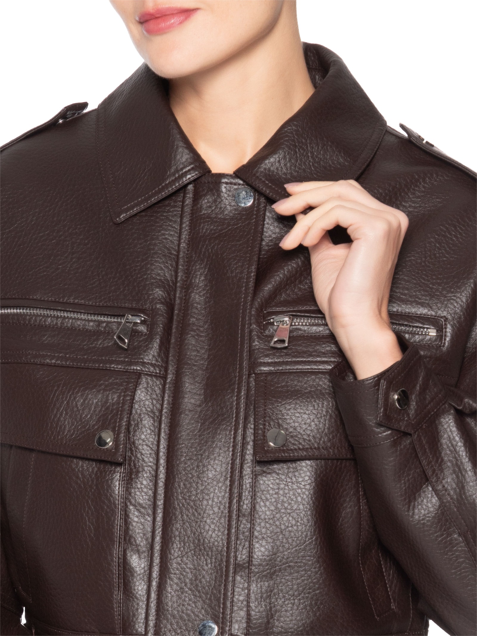 Jaqueta Feminina com Bolsos Frontais Marrom Market 33