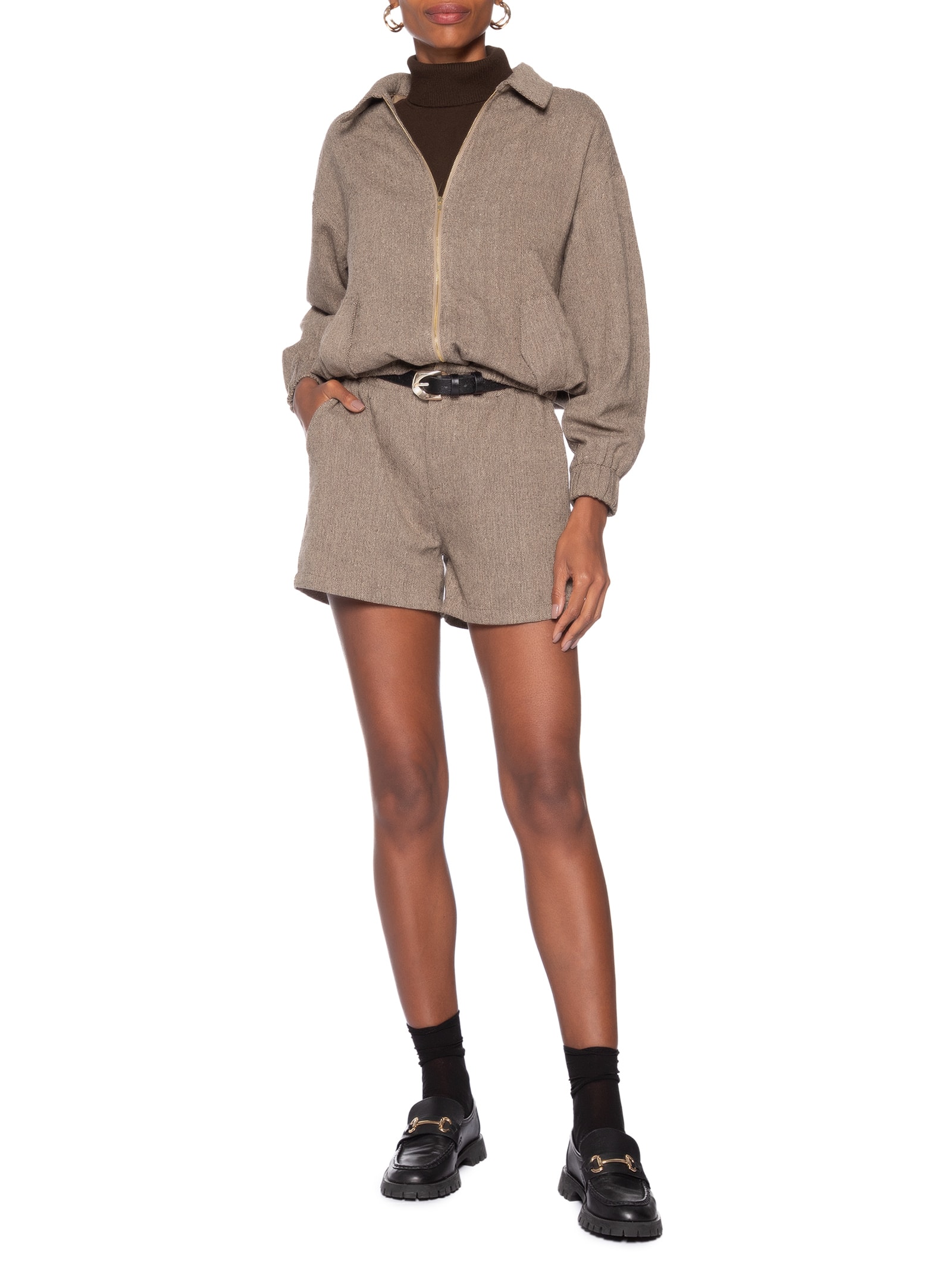 Jaqueta Feminina Com Bolsos Frontais Marrom Market 33