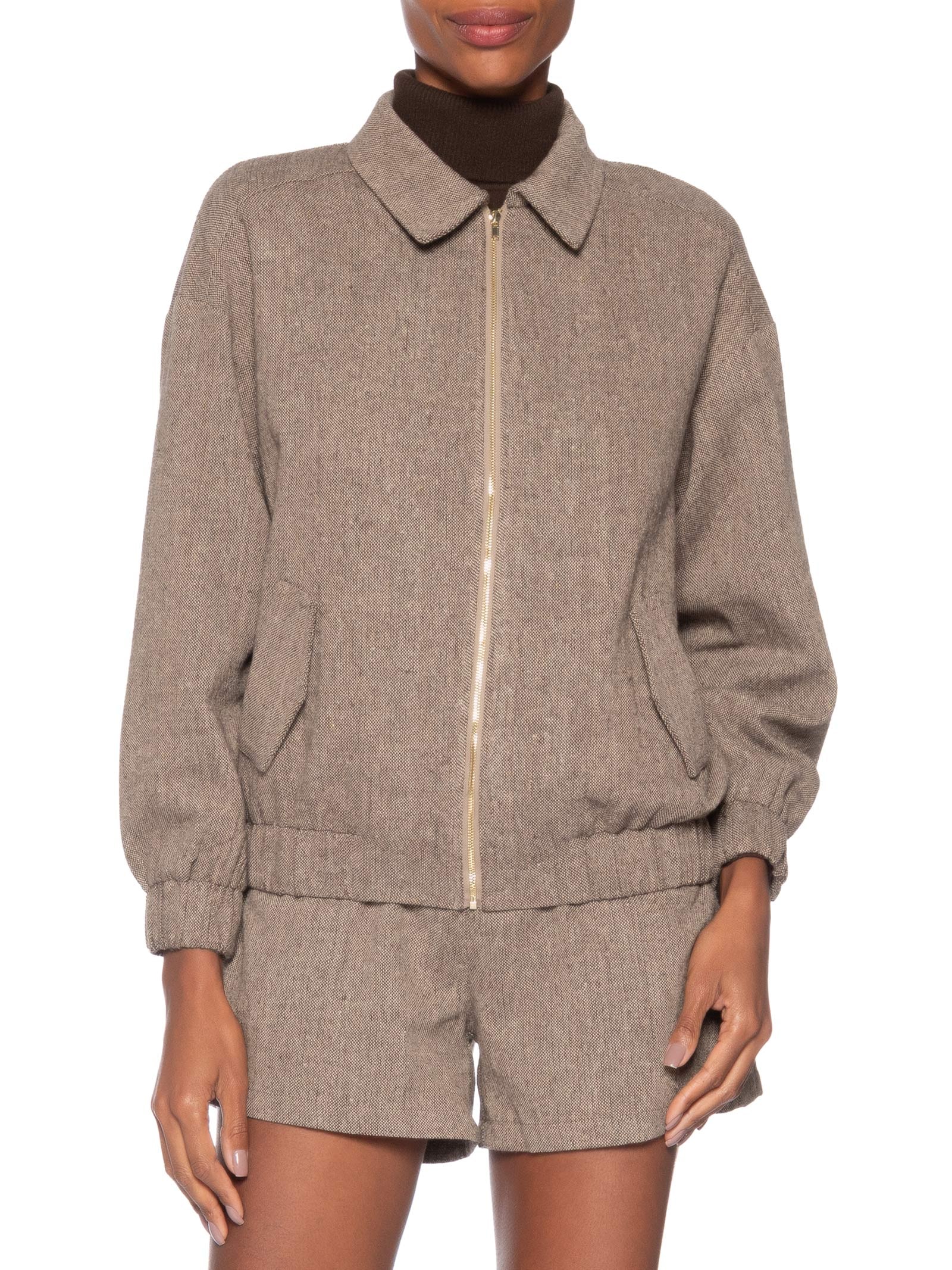 Jaqueta Feminina Com Bolsos Frontais Marrom Market 33