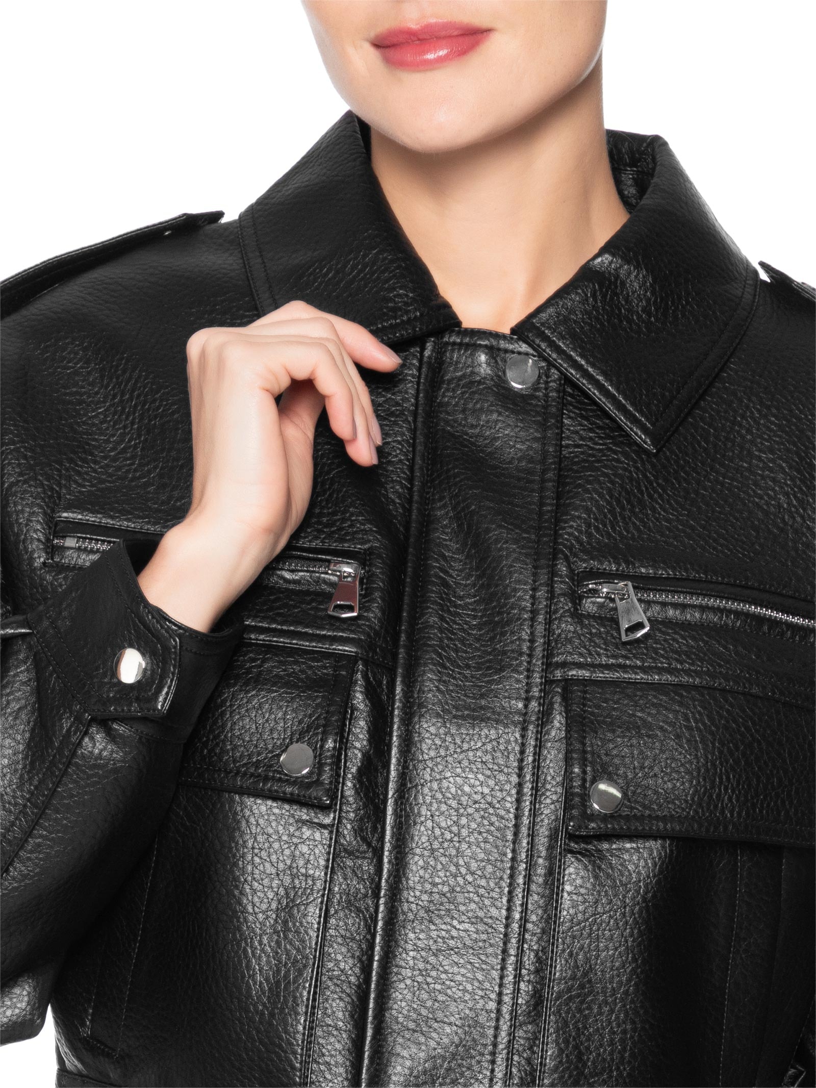 Jaqueta Feminina com Bolsos Frontais Preto Market 33