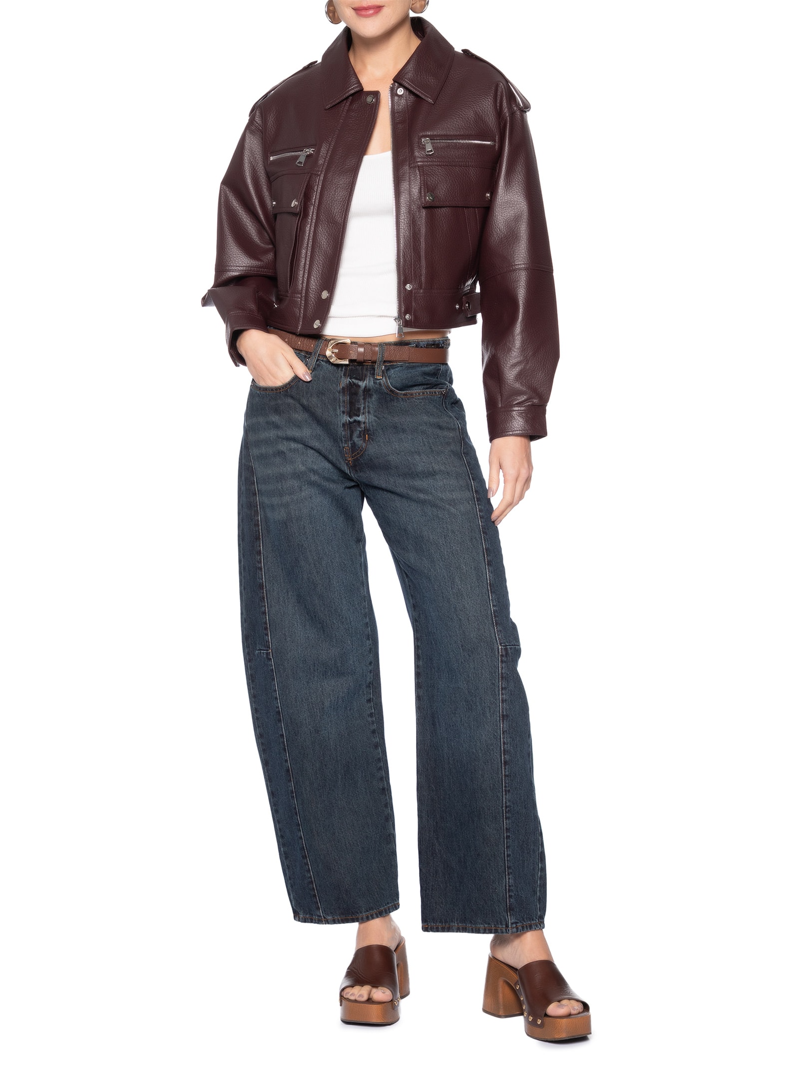 Jaqueta Feminina com Bolsos Frontais Vermelho Market 33