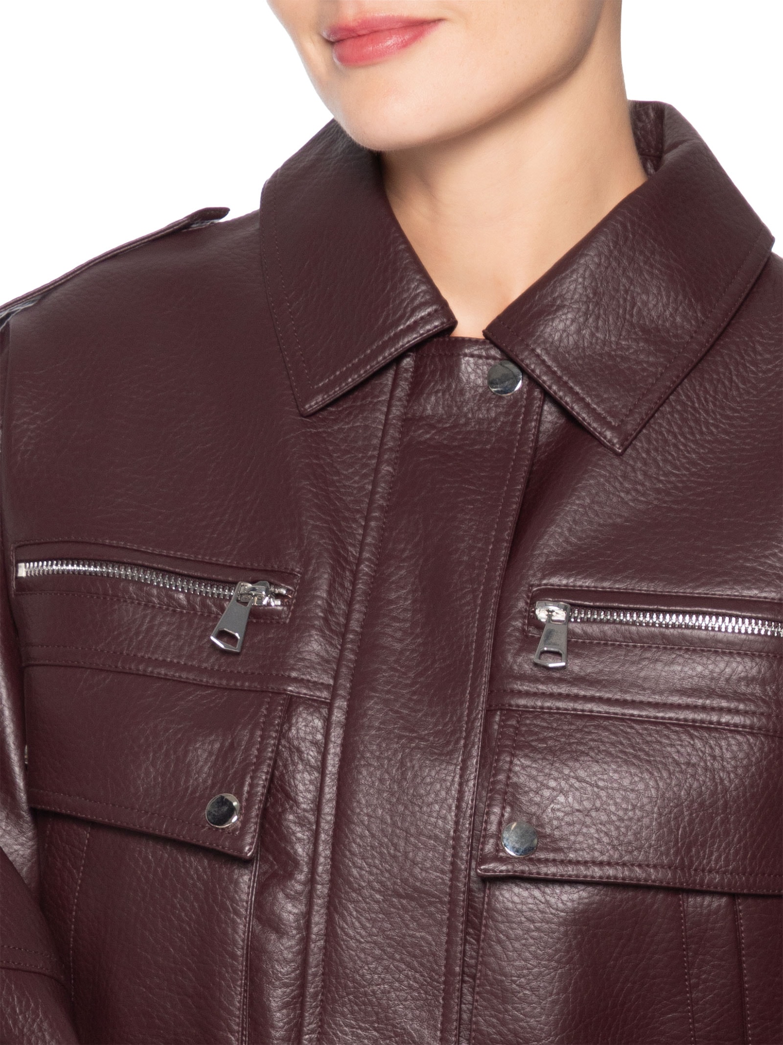 Jaqueta Feminina com Bolsos Frontais Vermelho Market 33