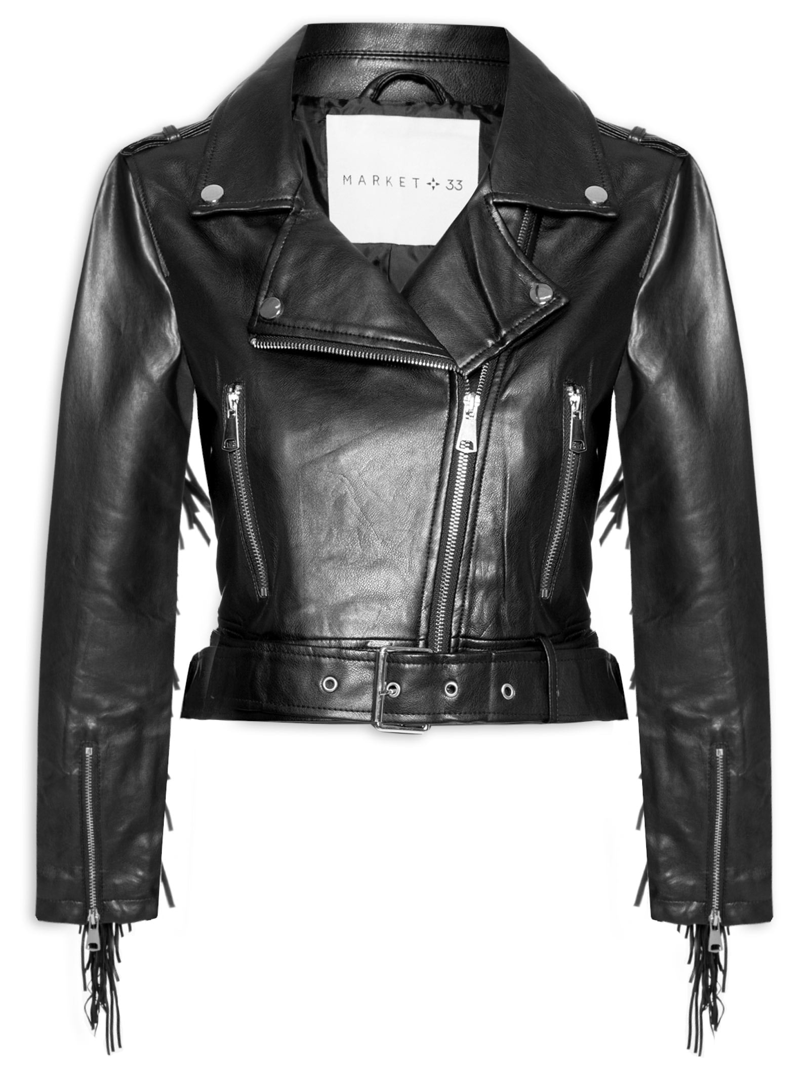 Jaqueta Feminina Com Franjas Preto Market 33