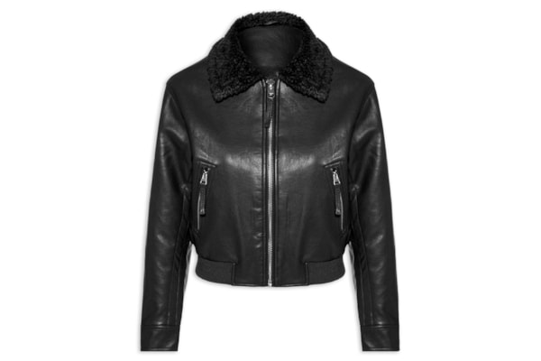 Jaqueta Feminina Com Gola Peluciada - Preto